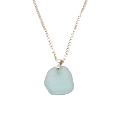 Blue Sea Glass and Sterling Silver Pendant