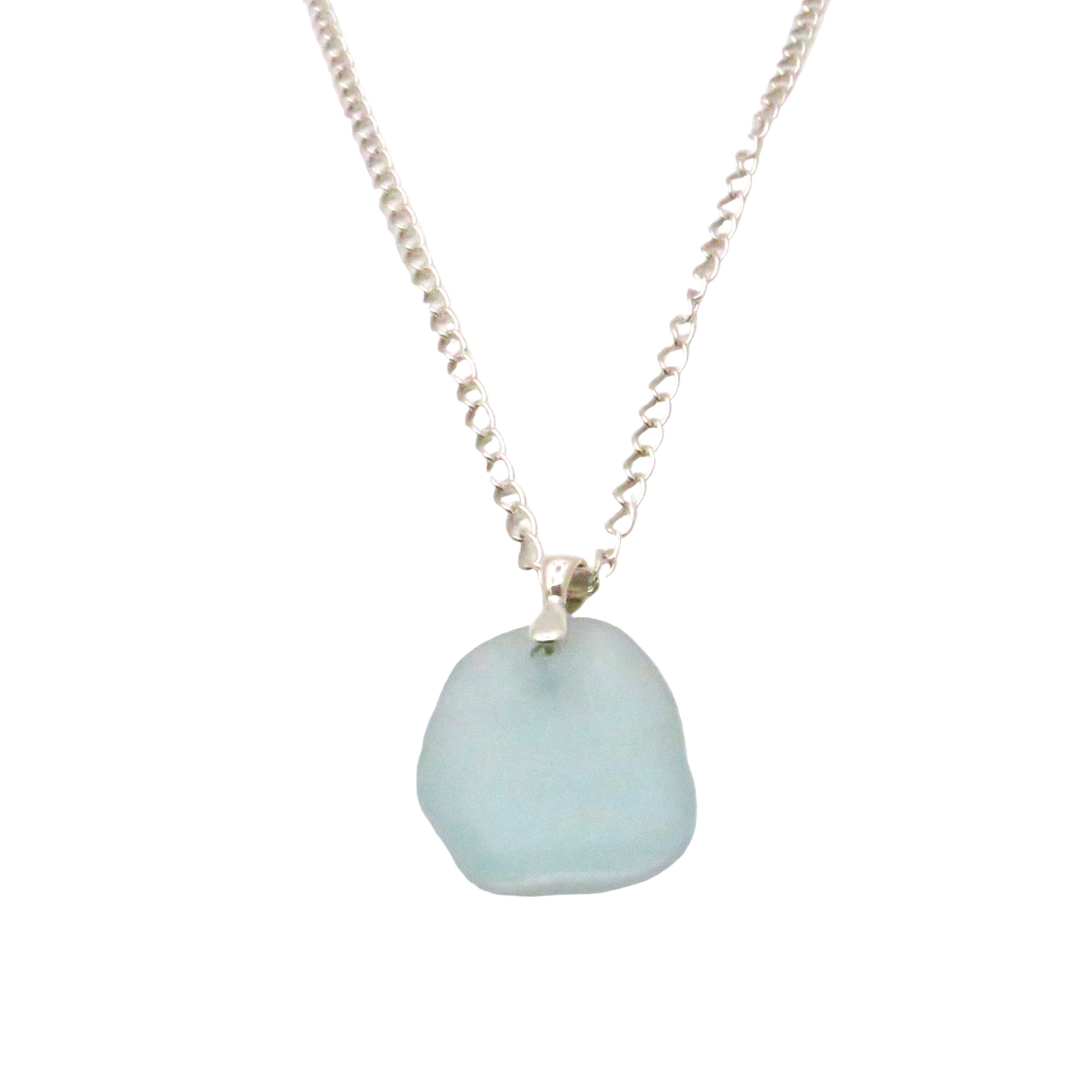 Blue Sea Glass and Sterling Silver Pendant