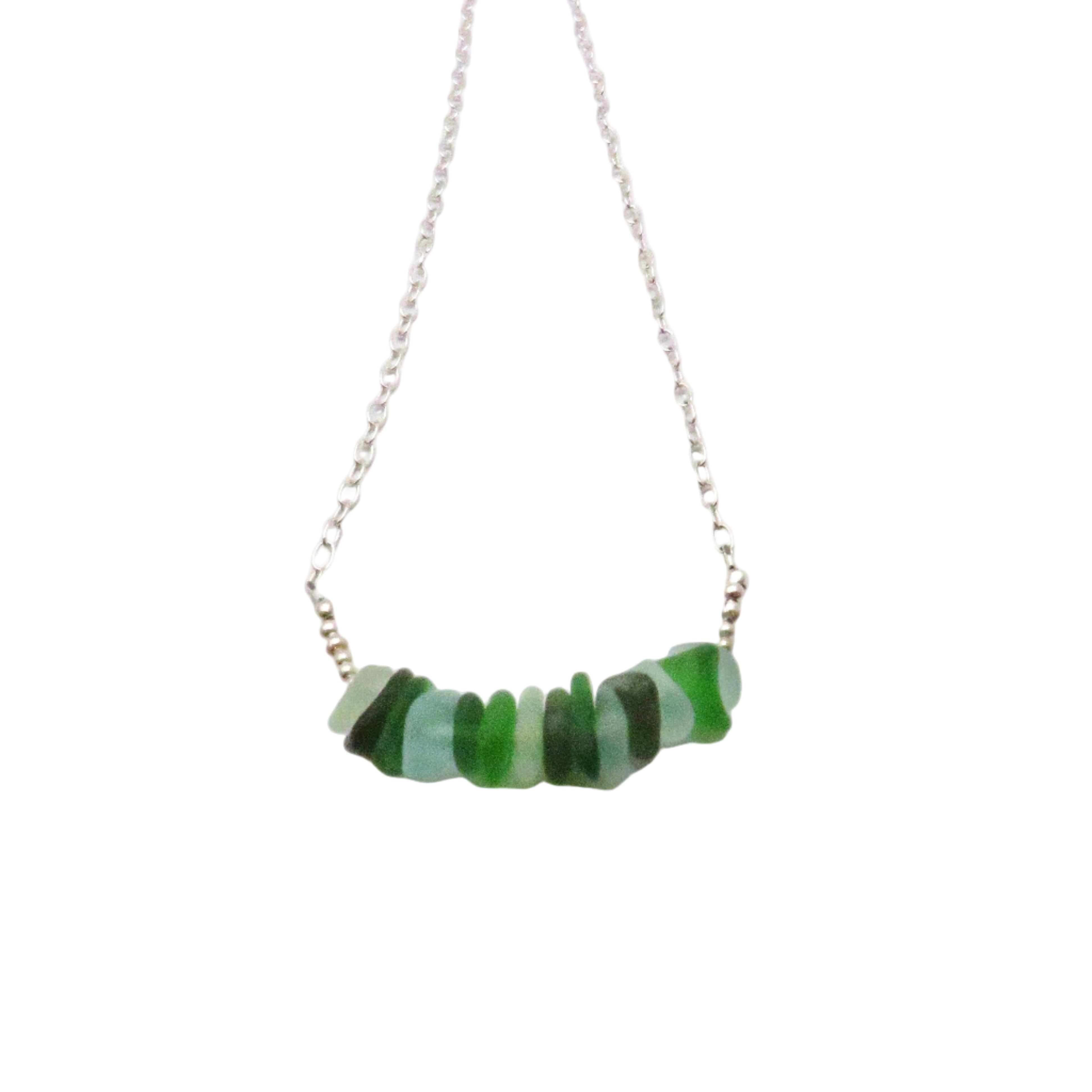 Green Sea Glass and Sterling Silver Necklace