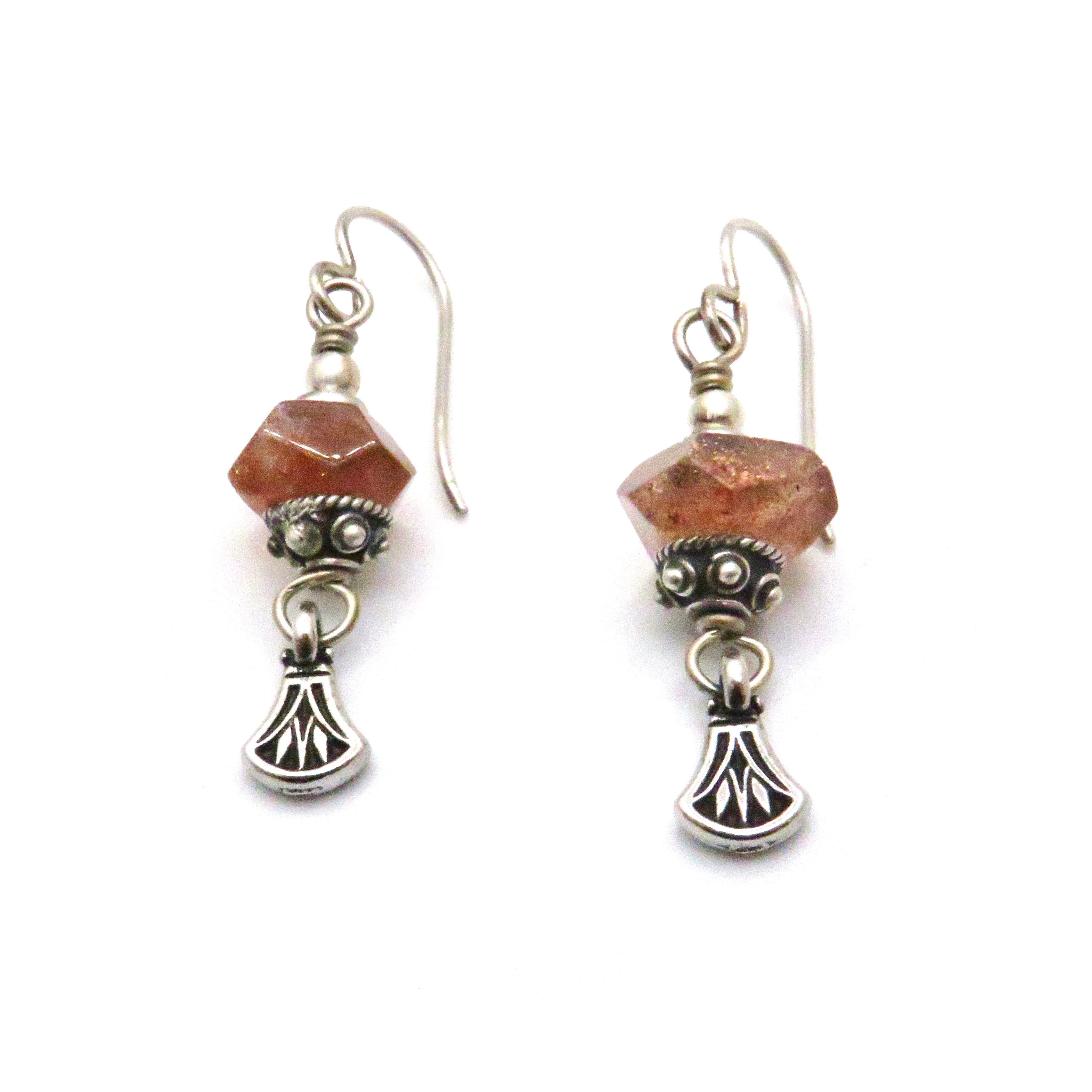 Sterling Silver and Sunstone "Papyrus" Dangle Earrings