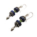 Double Lapis with Peridot Center Silver Cap Dangle Earrings