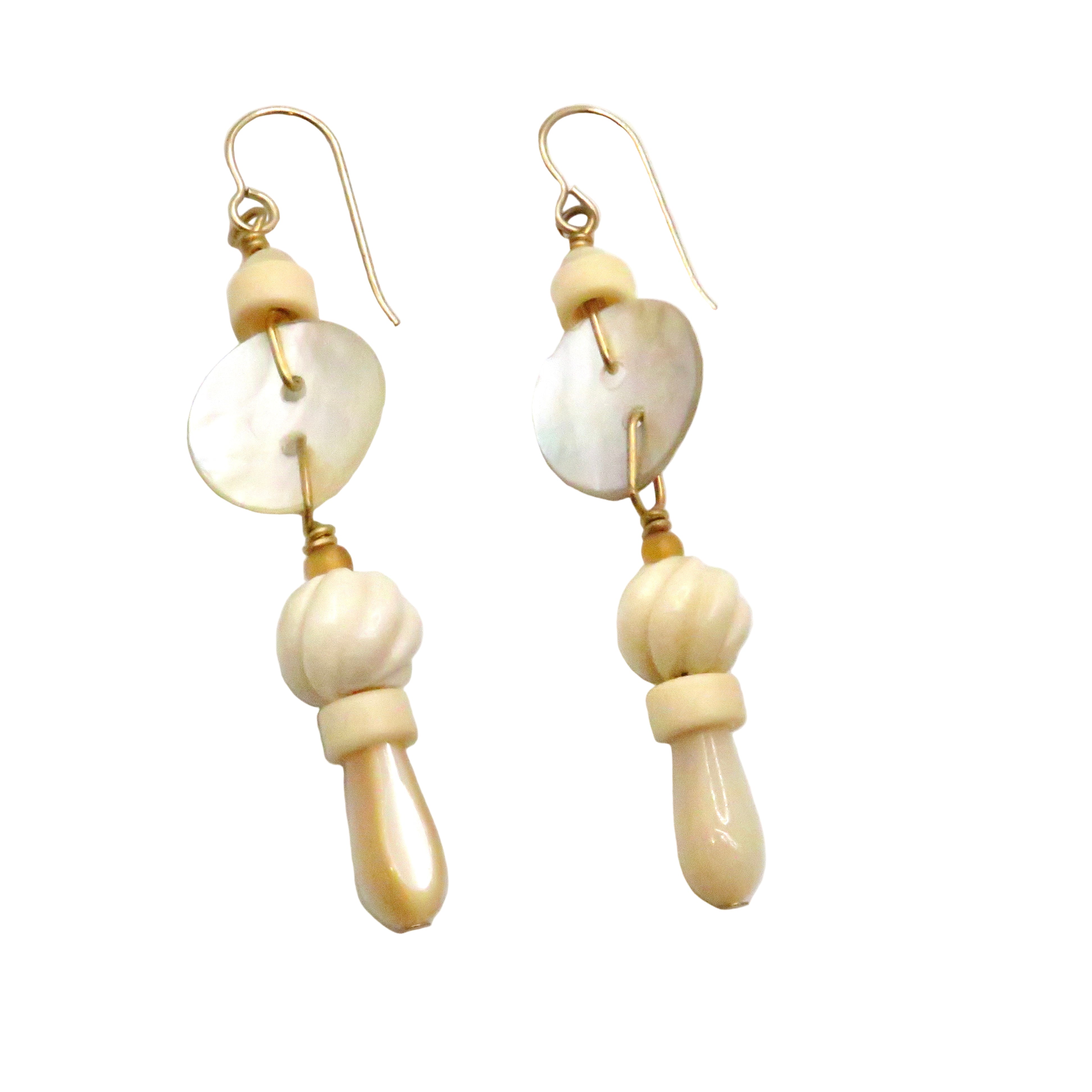 Mother of Pearl and Bone Long Earrings