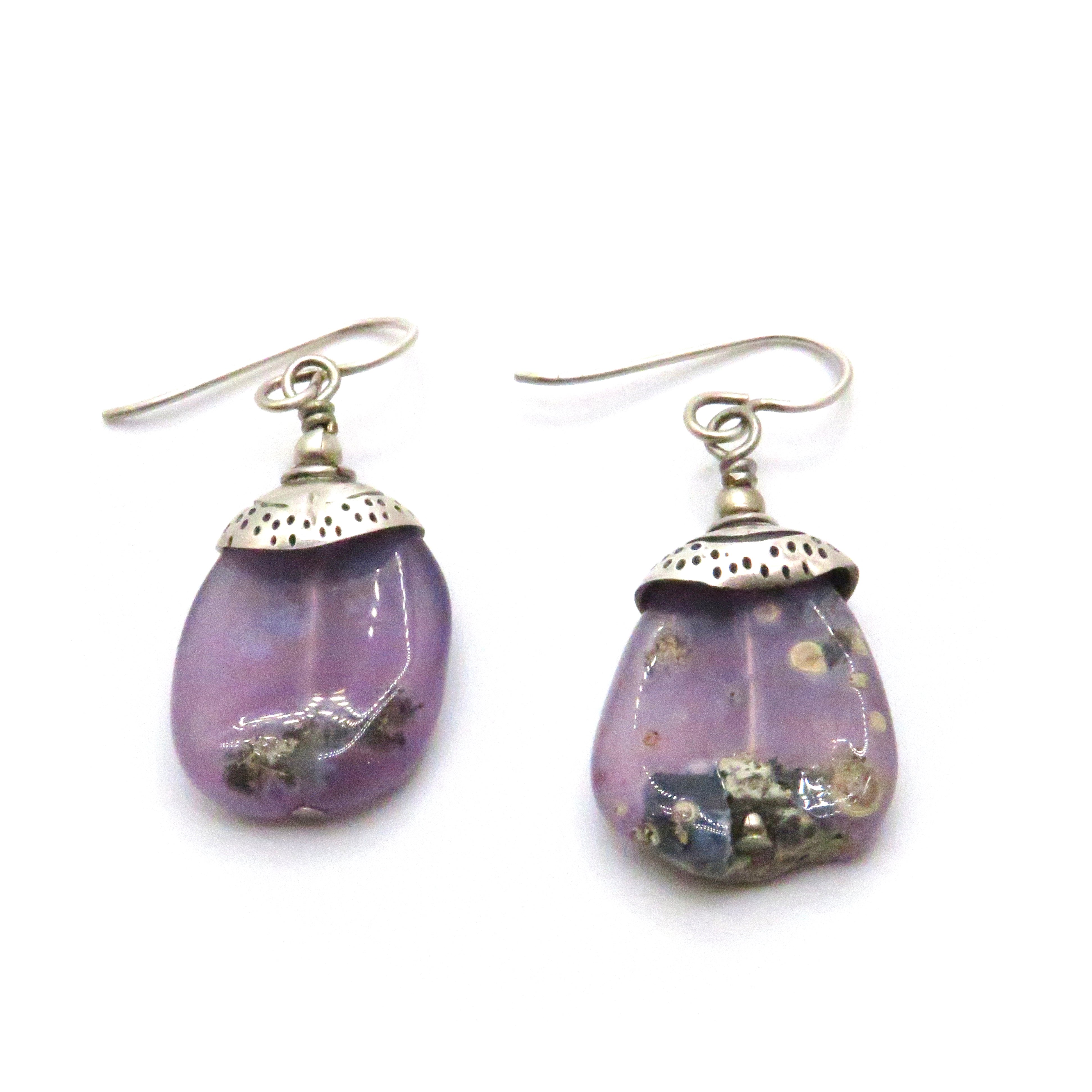 Purple Chalcedony with Silver Cap Earrings