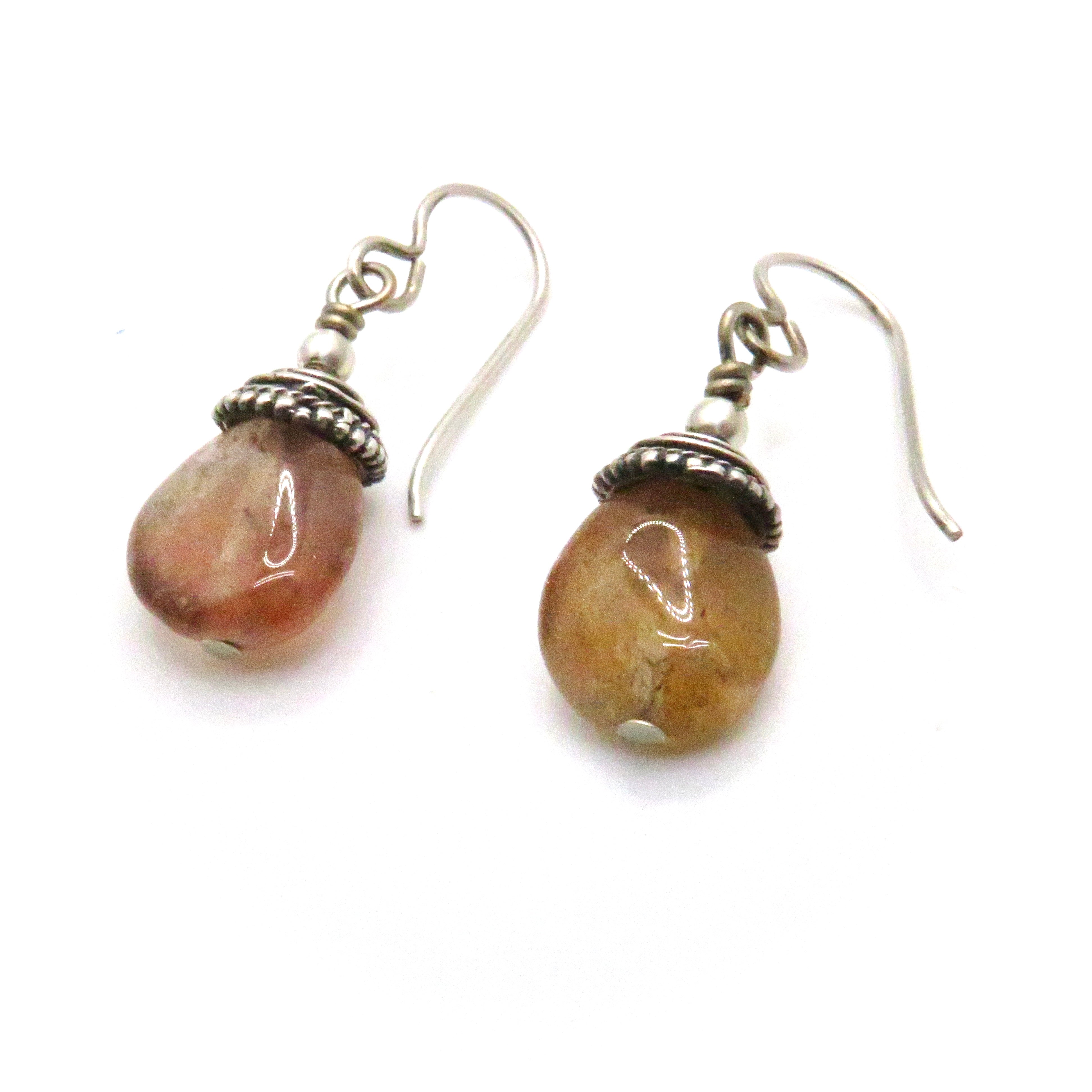 Sunstone with Silver Cap Earrings