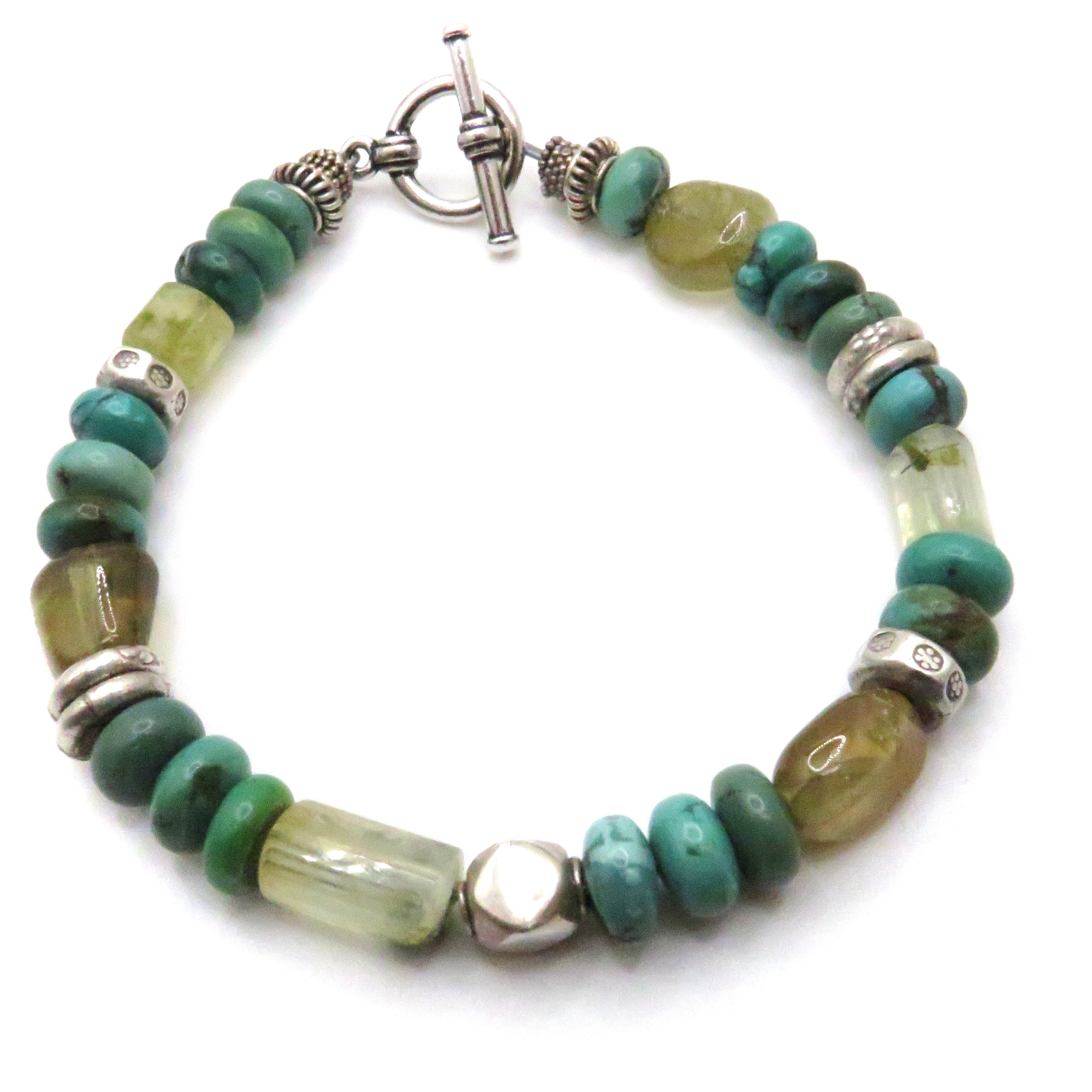 Turquoise, Green Quartz, Green Garnet, and Apatite Bracelet