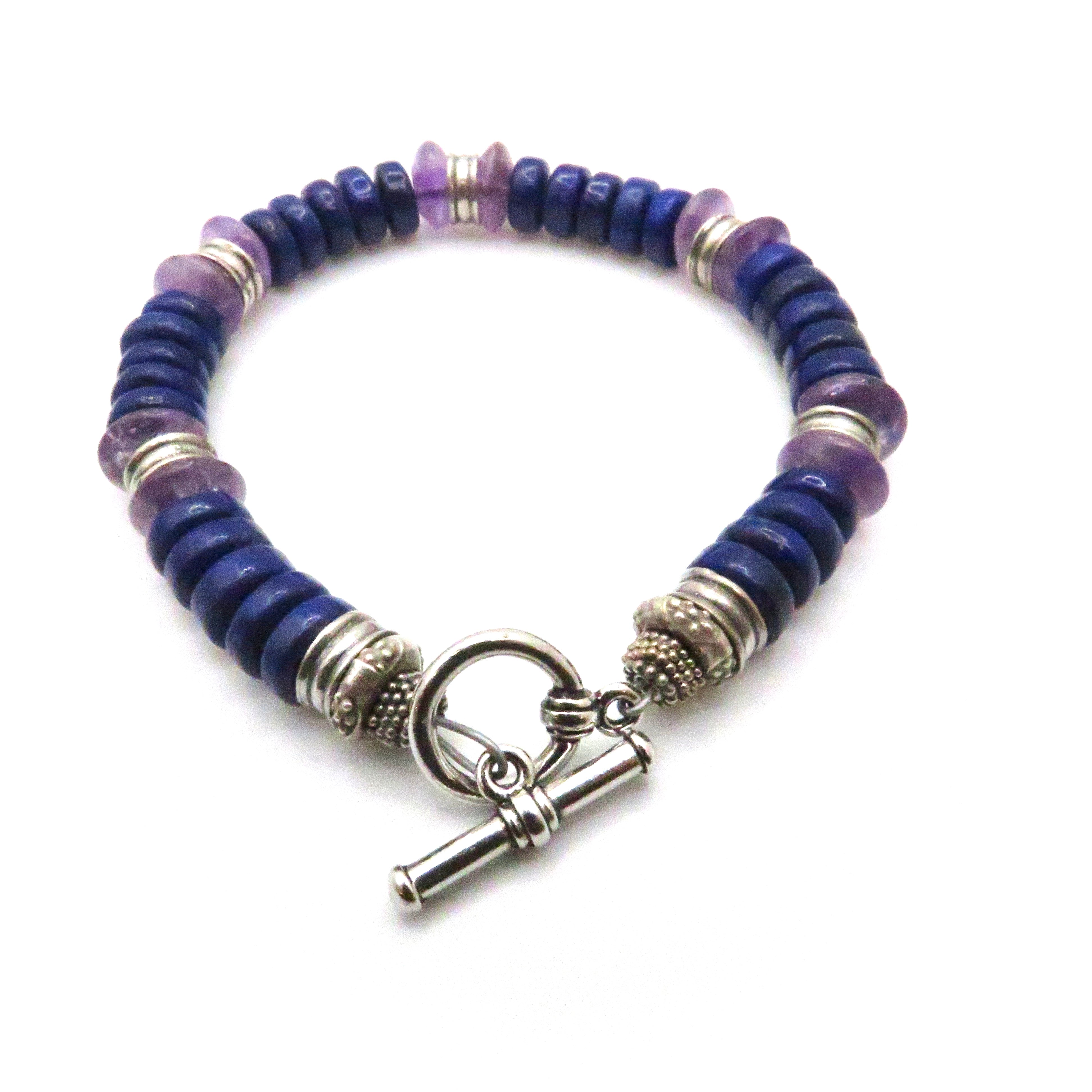 Lapis, Amethyst, and Sterling Silver Bracelet
