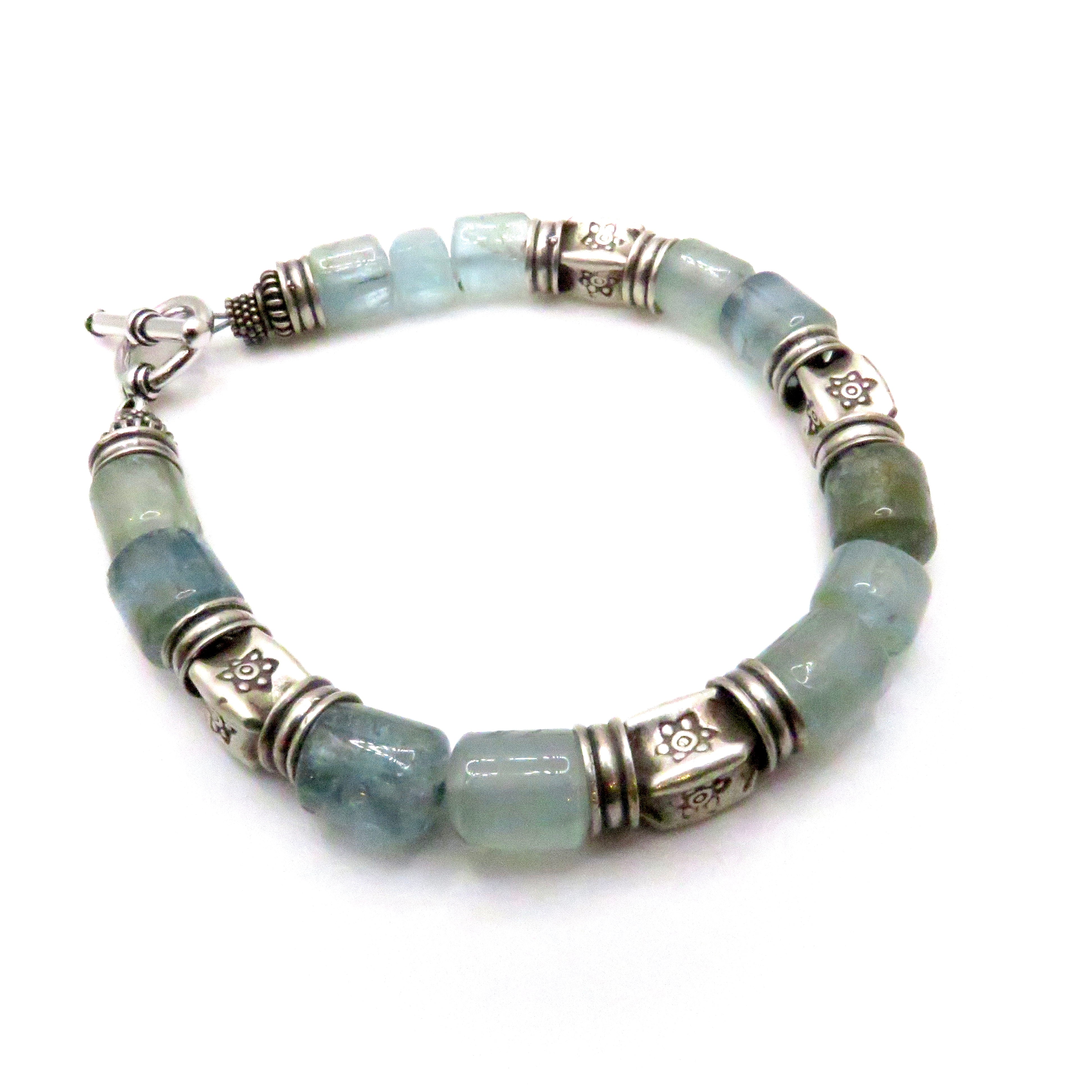 Sterling Silver and Aquamarine Barrels Bracelet
