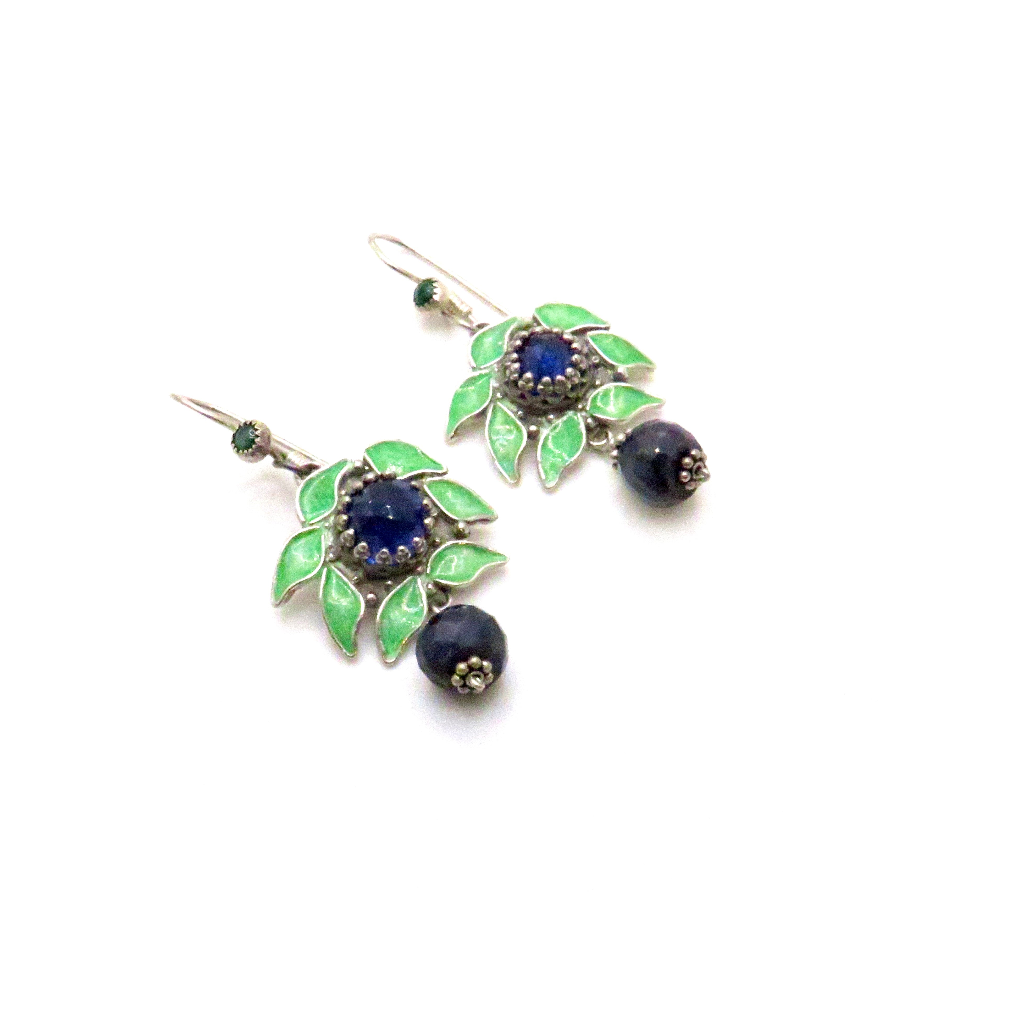 Sapphire and Enamel Flower Petal Earrings