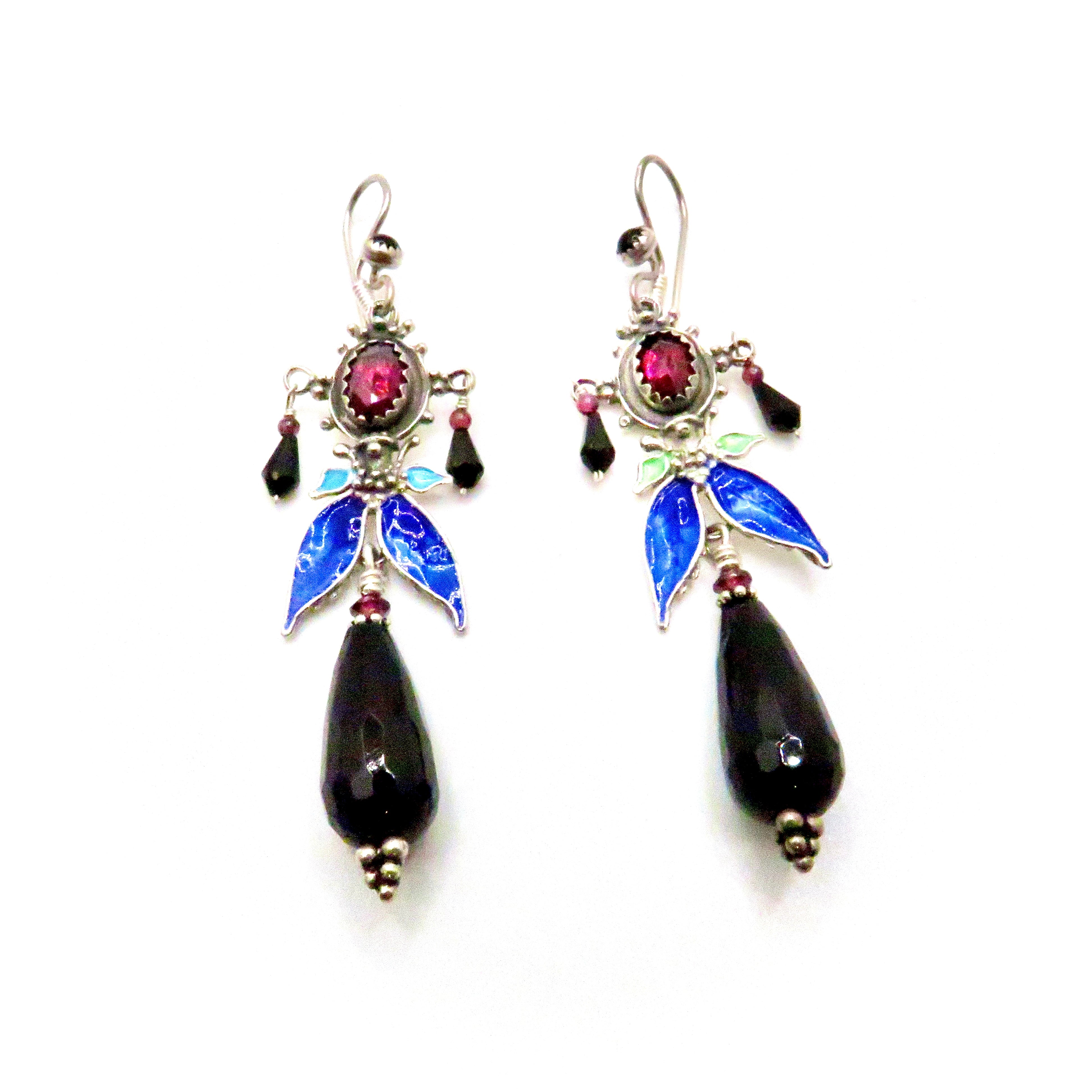 Garnet and Black Onyx Drop Earrings