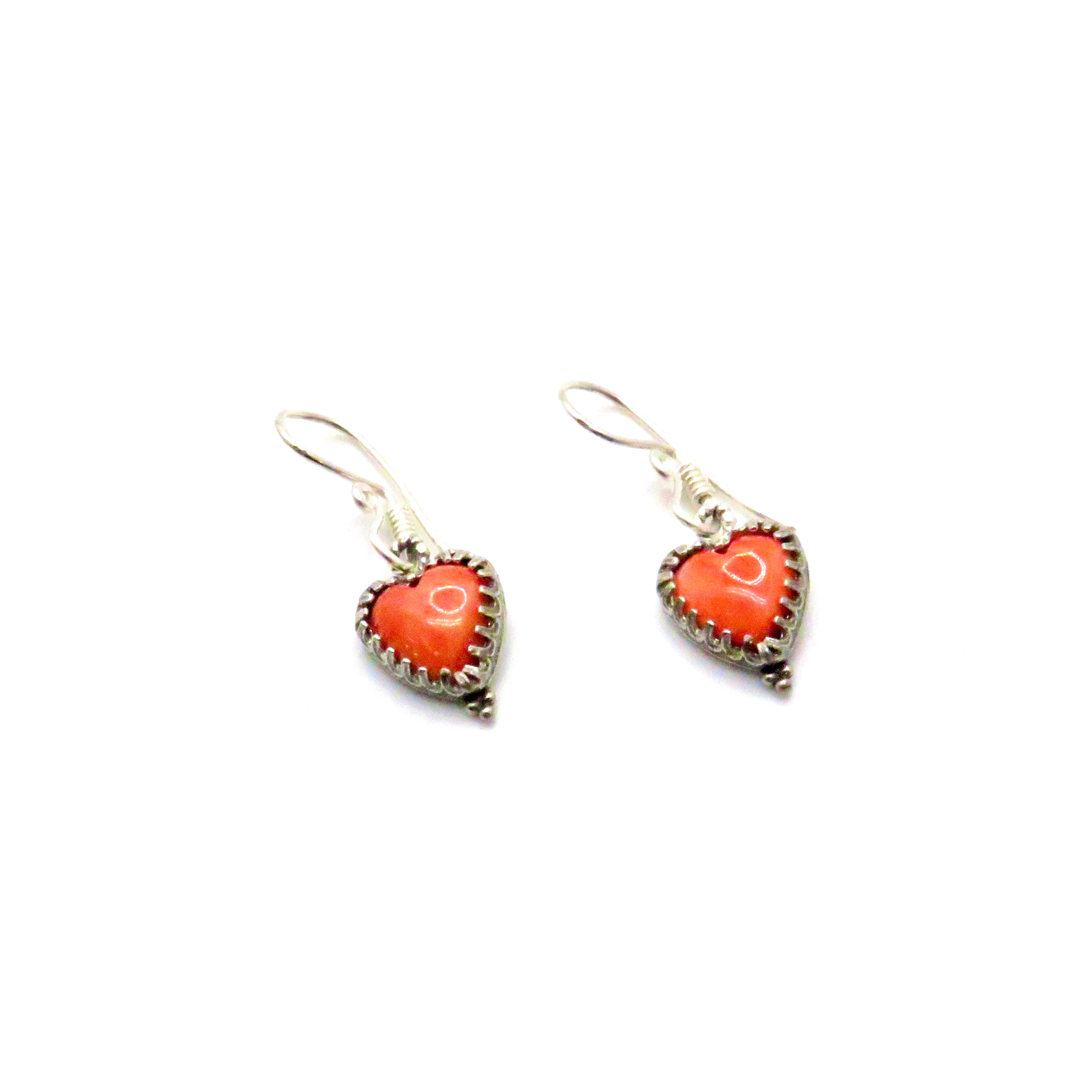 Spondylus Shell and Sterling Silver Tiny Heart Earrings