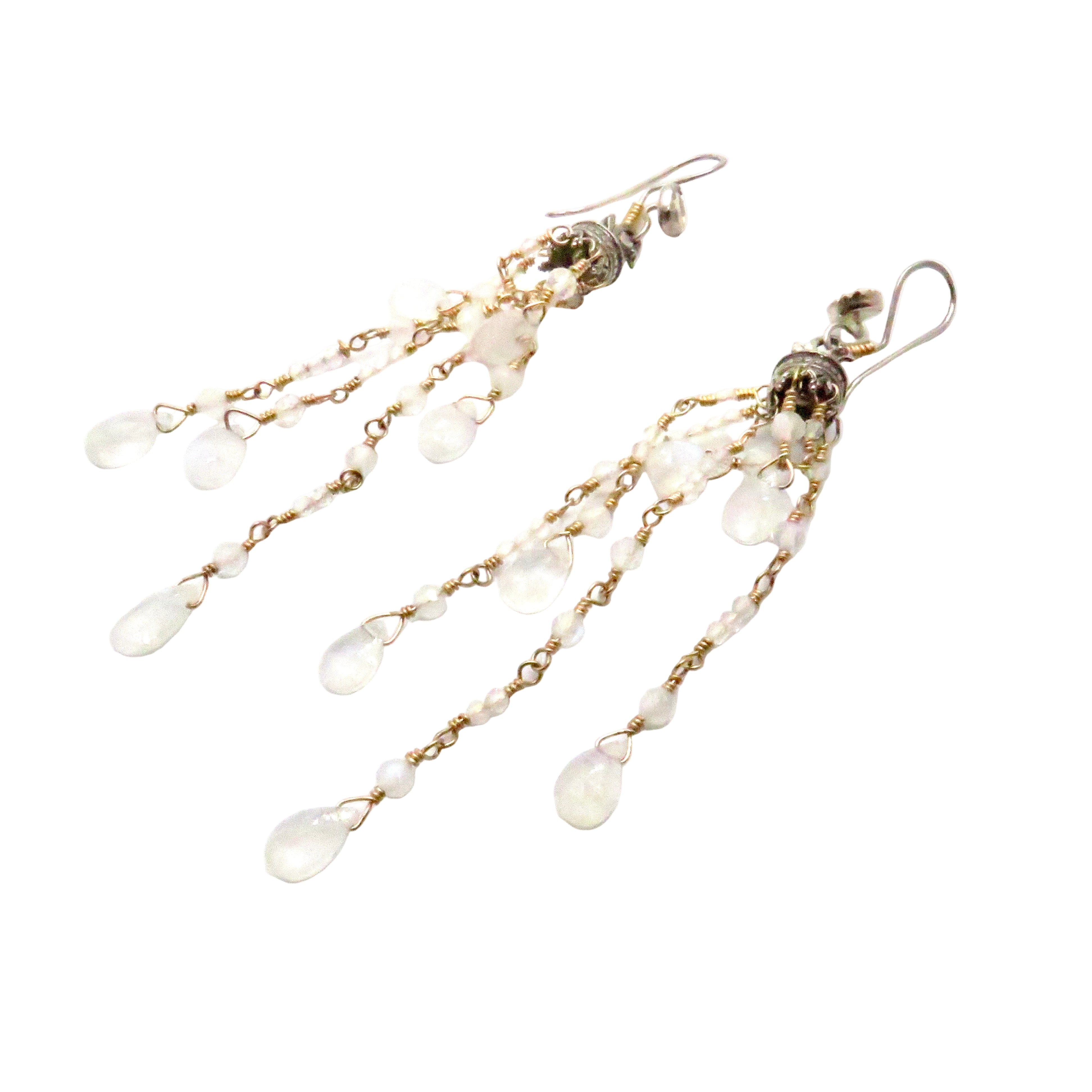 Sterling Silver and Gold Fill Rainbow Moonstone Chandelier Earrings