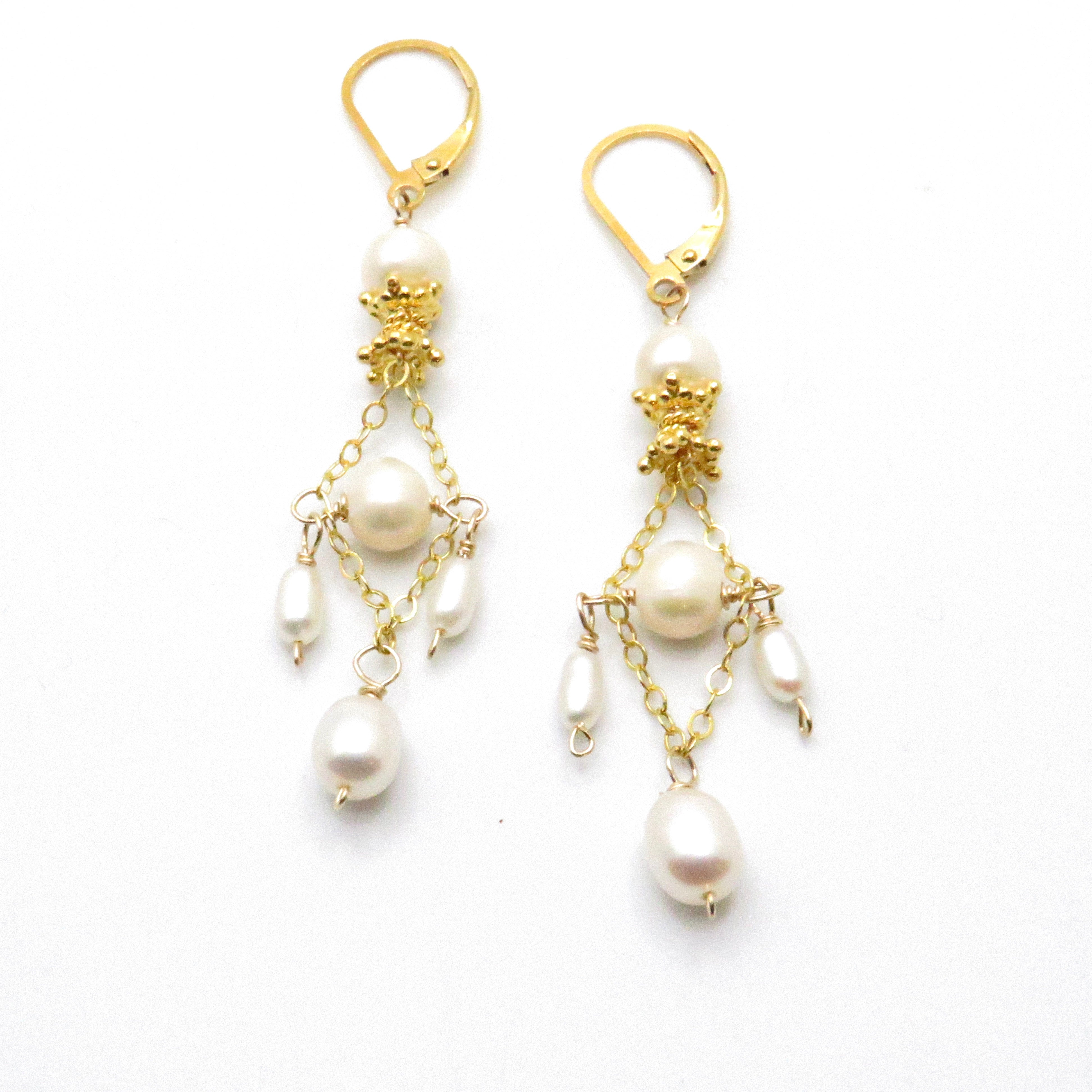 18K Gold Vermeil Pearl Chandelier Earrings