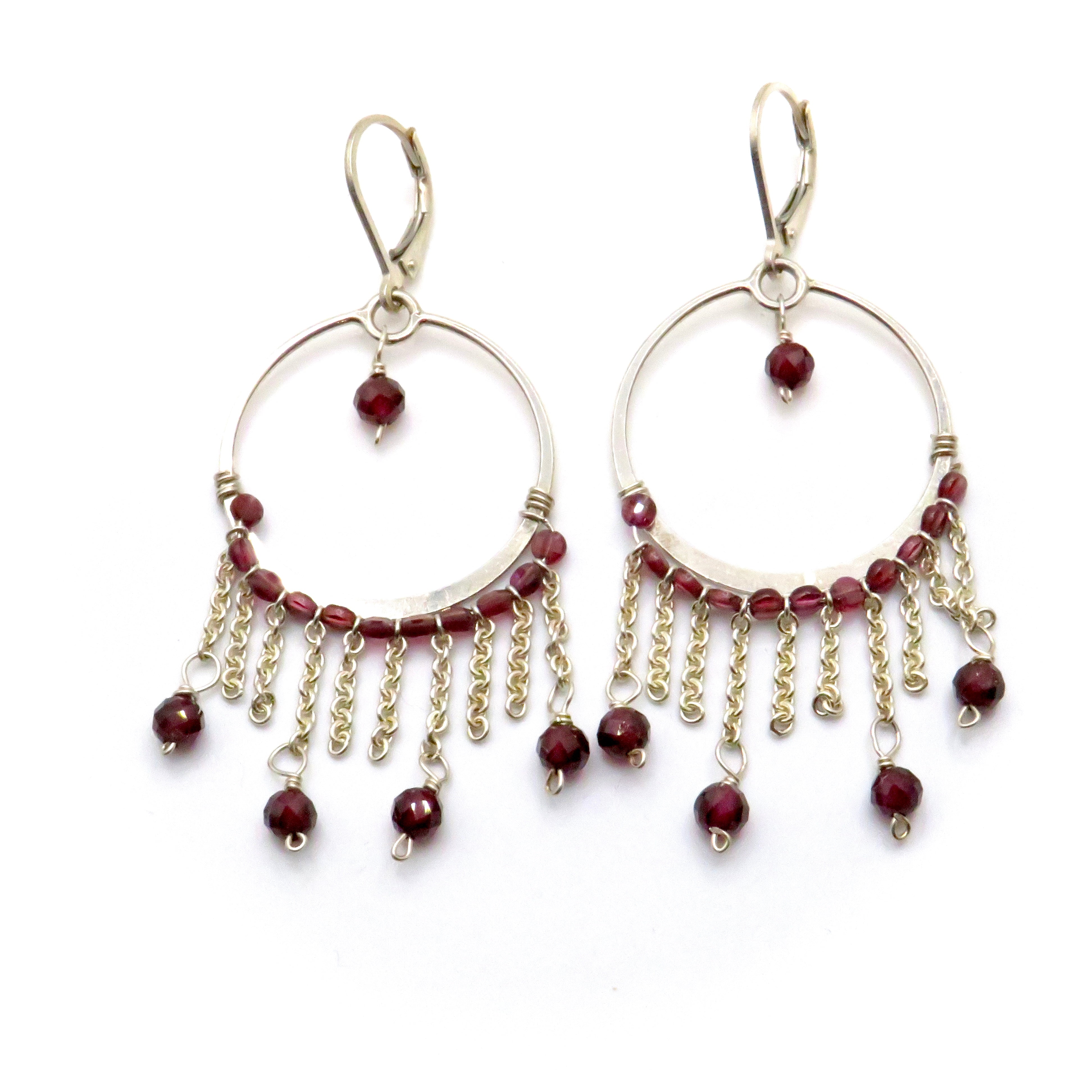 Garnet and Sterling Silver Chain Fringe Earrings
