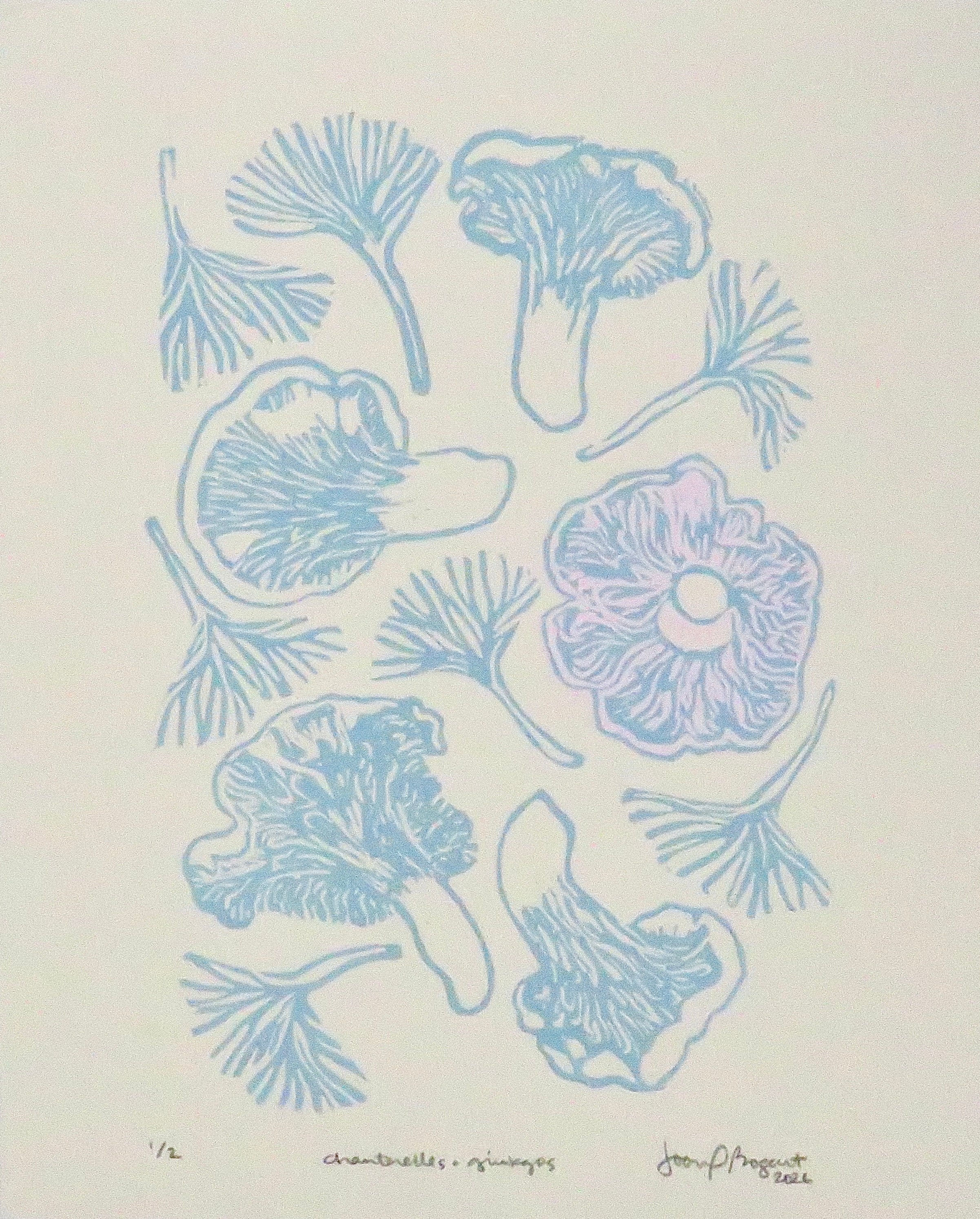 Chanterelle and Ginkgo | Linoprint