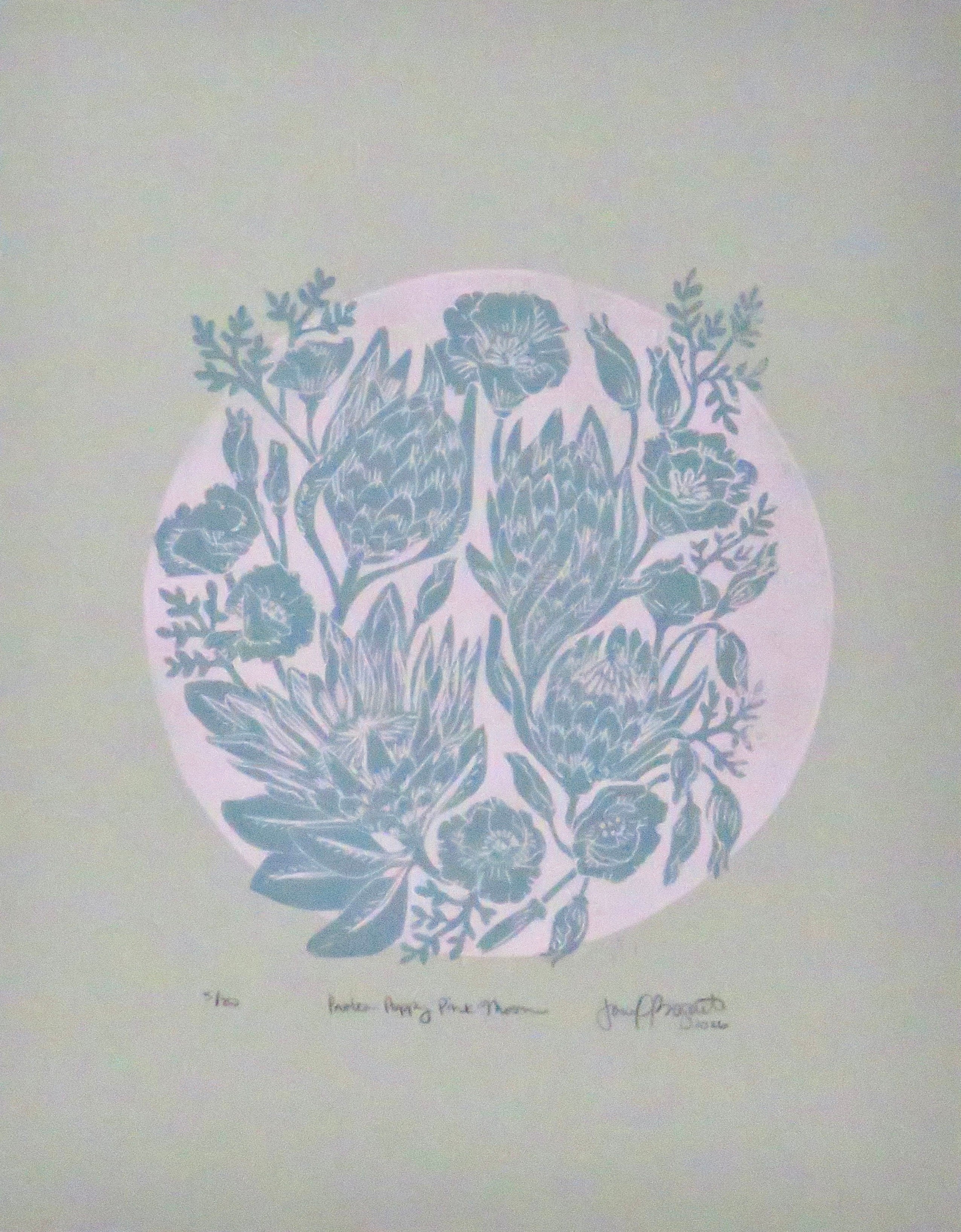 Protea Poppy Pink Moon | Linoprint