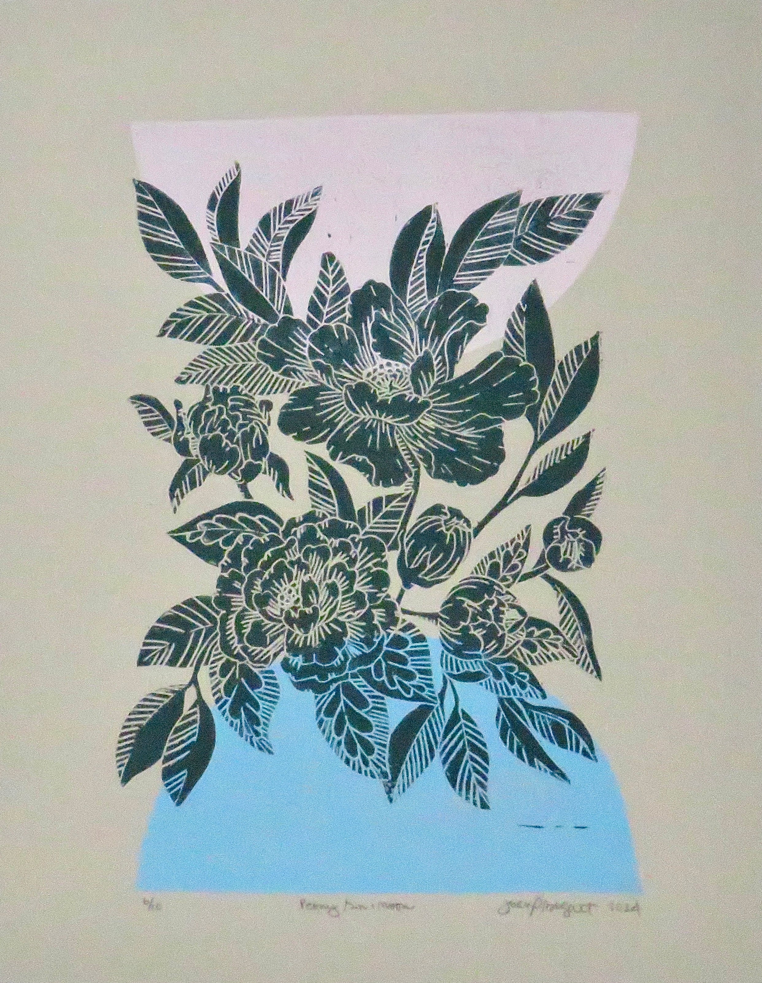 Peony Sun + Moon | Linoprint