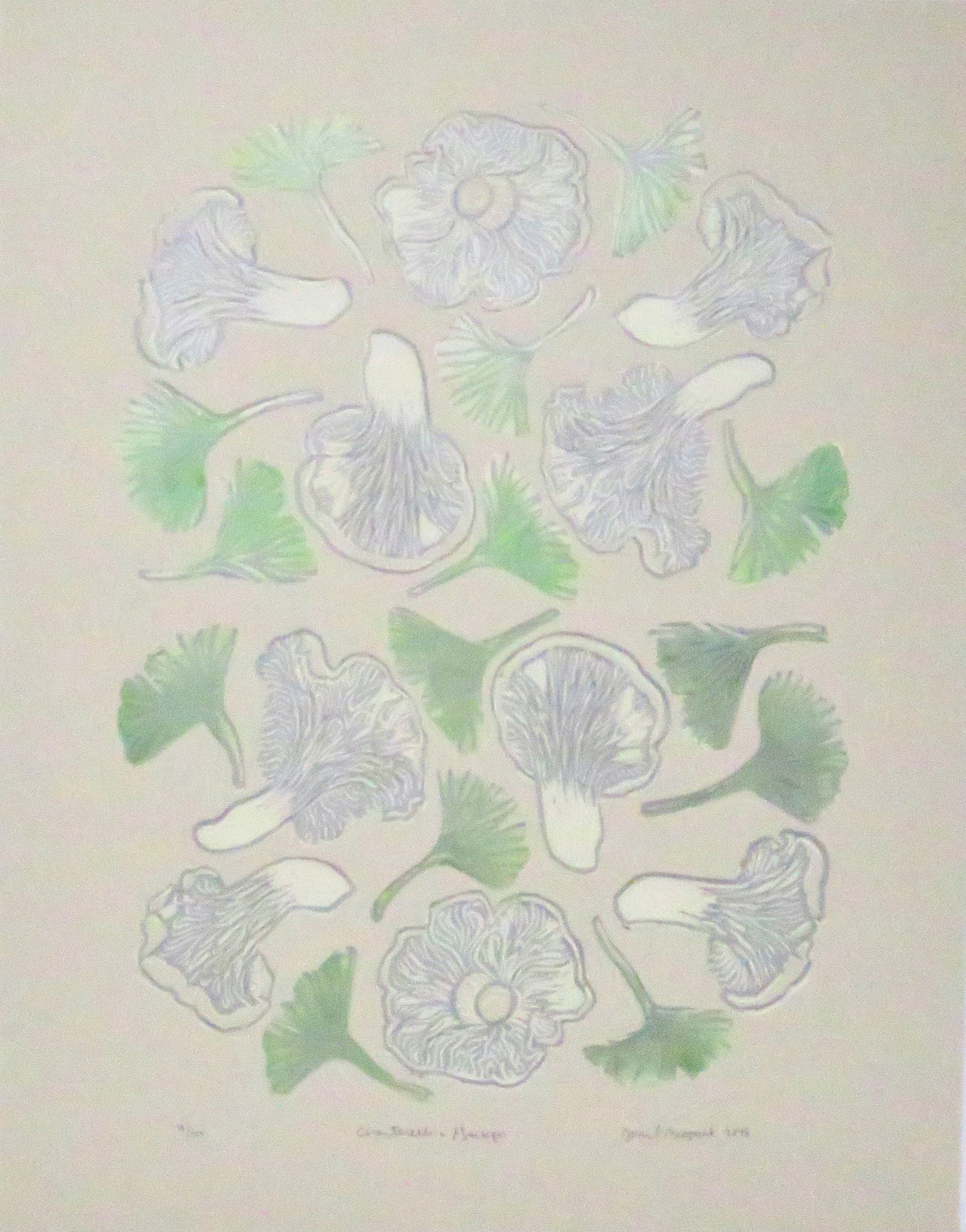 Chanterelle and Ginkgo | Linoprint