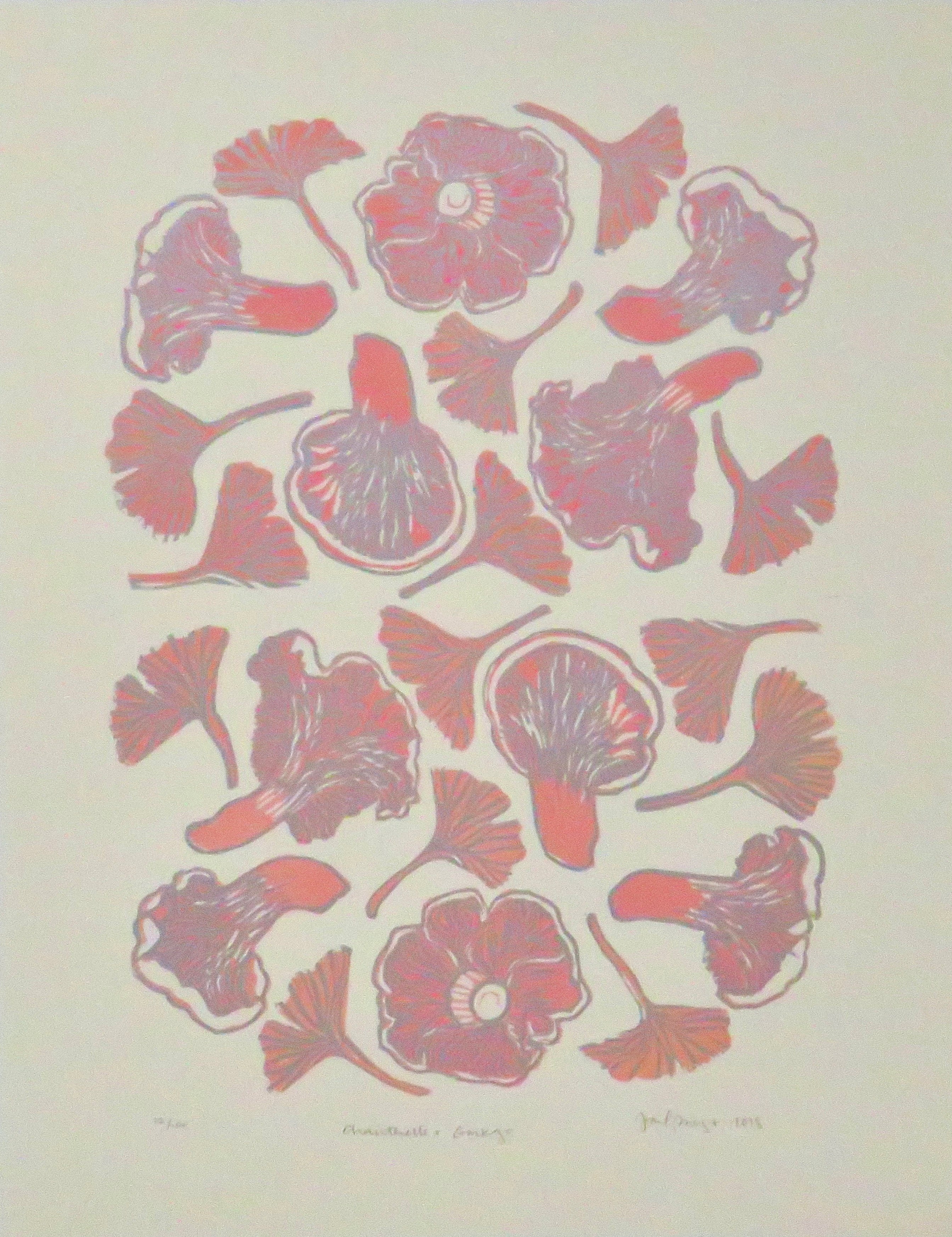 Chanterelle and Ginkgo | Linoprint