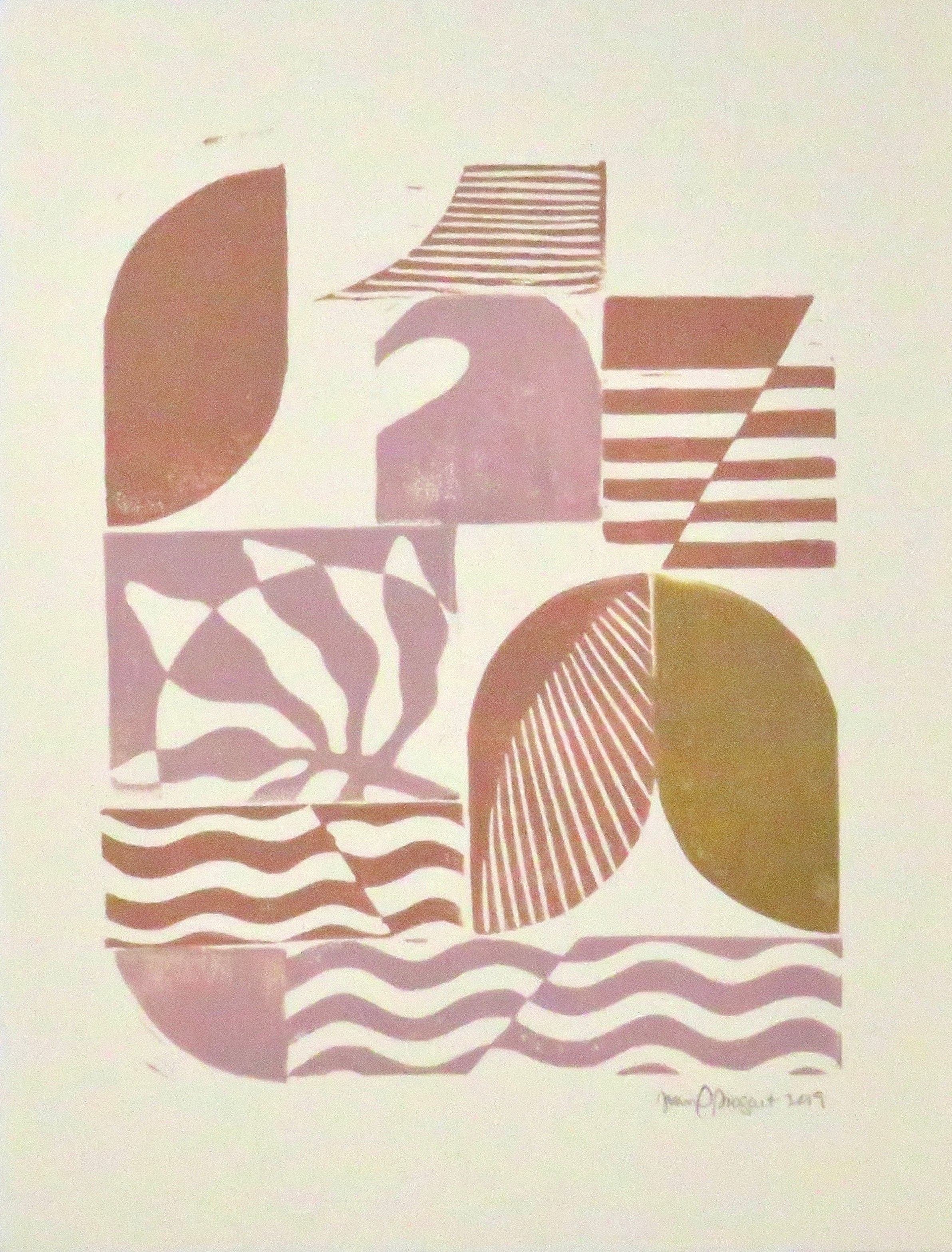 Abstract Tulip & Wave | Linoprint