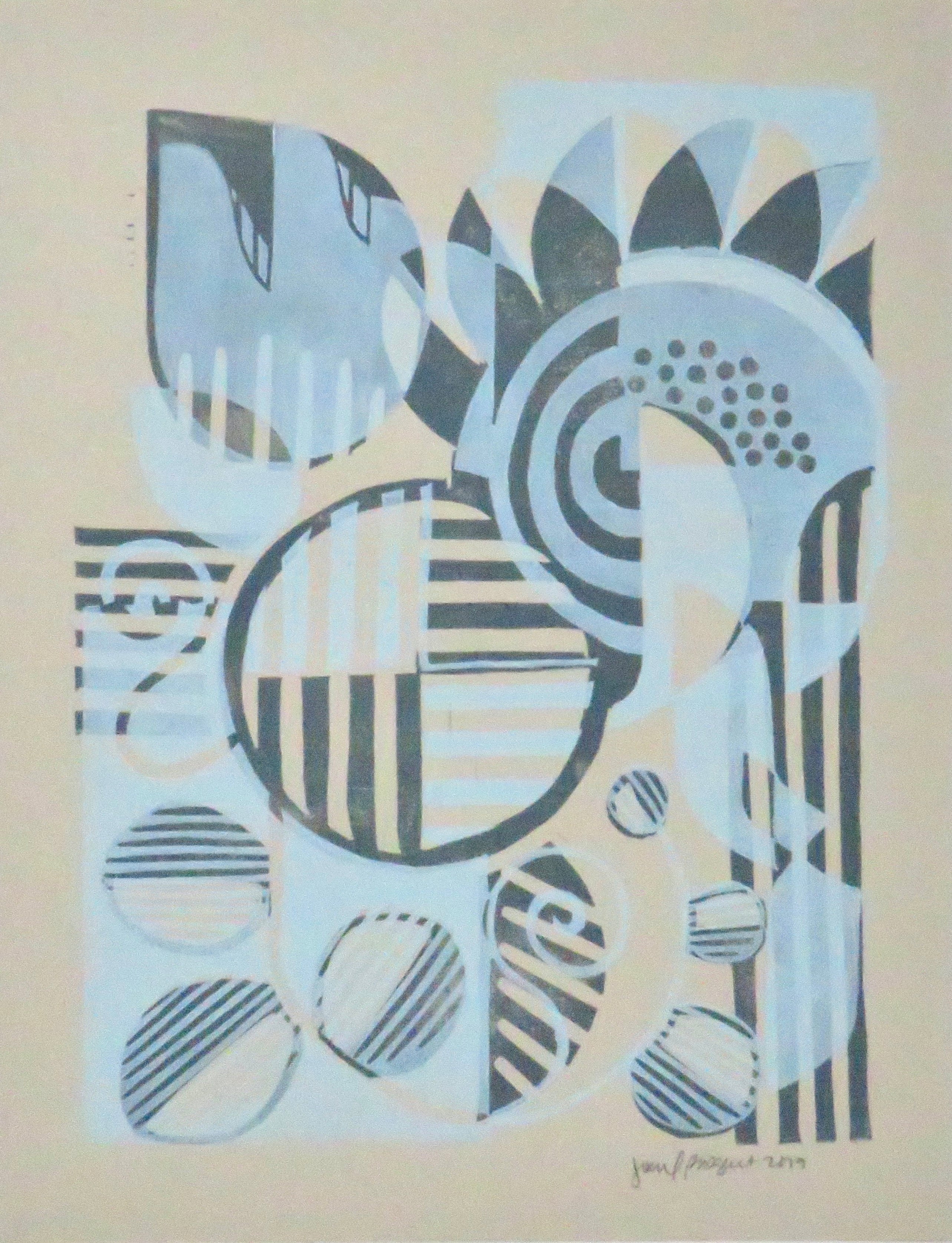 Abstract Sunflower with Stripes | Linoprint