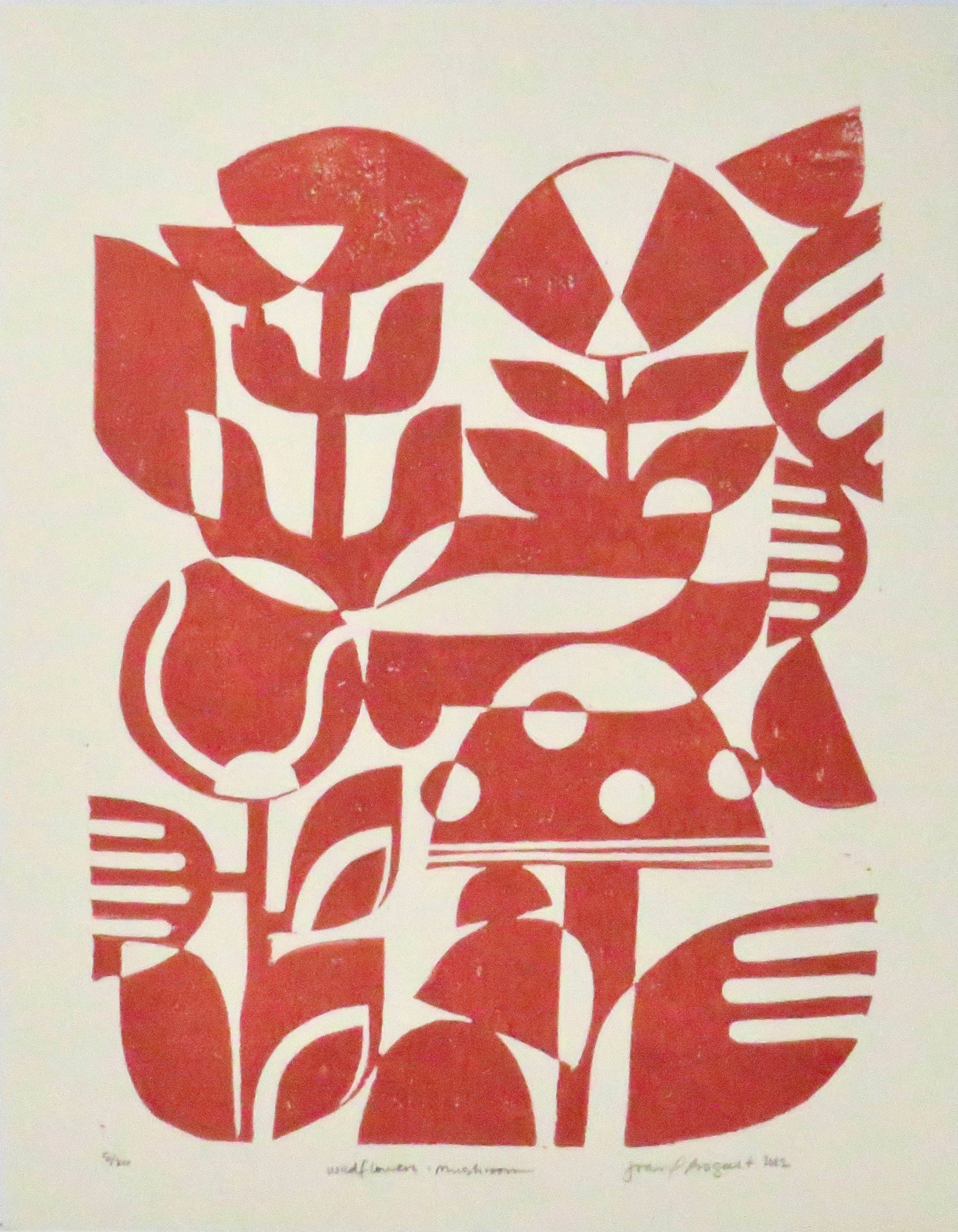 Wildflowers and Mushrooms | Linoprint