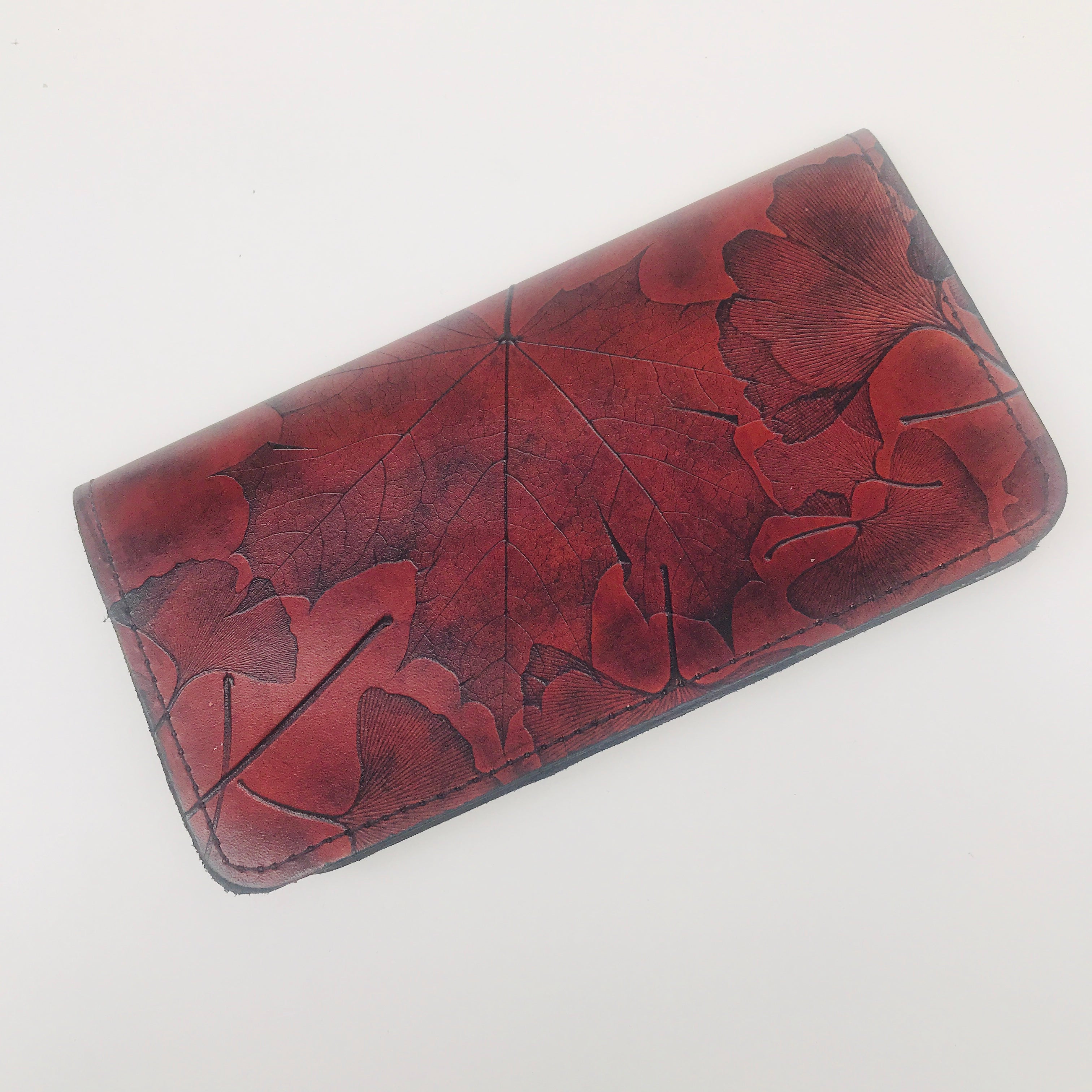 leaf leather checkbook cover