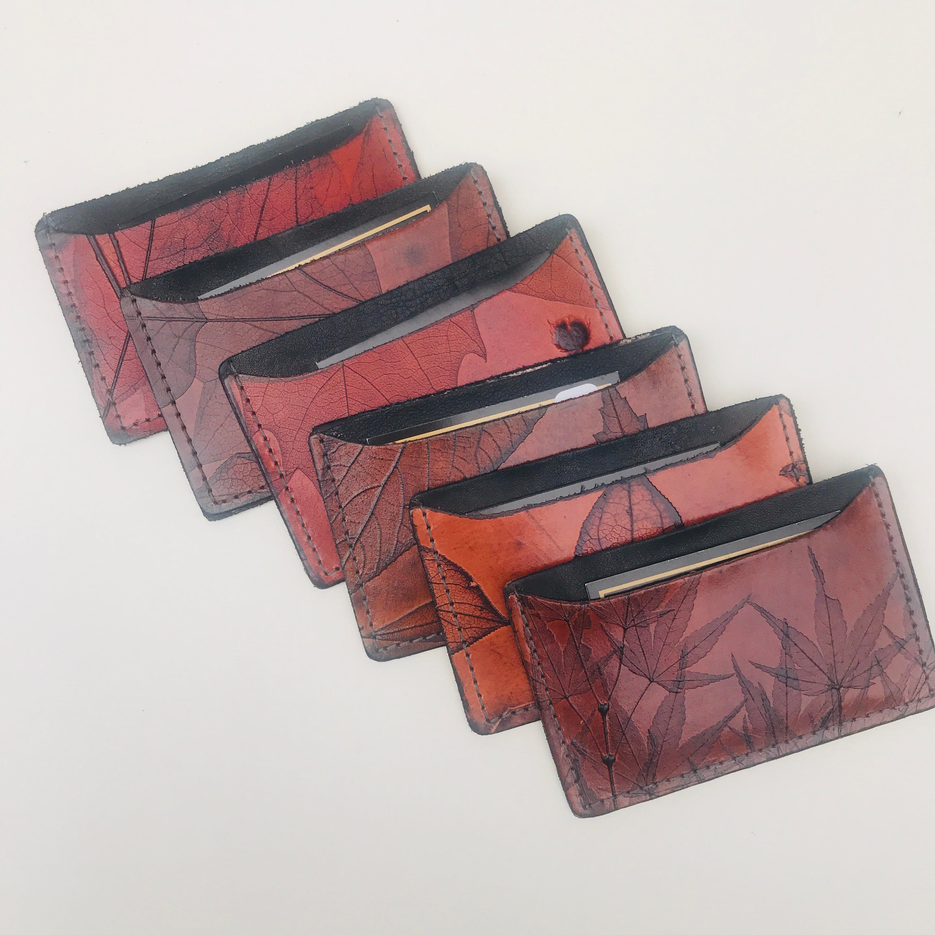 leaf leather card holder