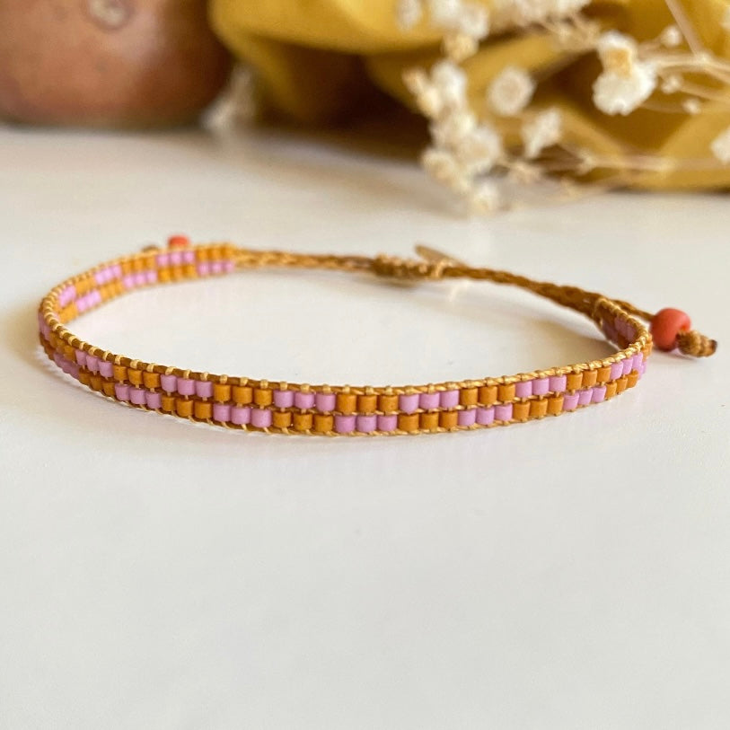pink and orange beaded bracelet multicolored