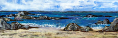 Nicole Woodling | Asilomar - Encaustic painting on wood panel, 12"x36", showcasing the artist's unique blend of art, ecology, and science.