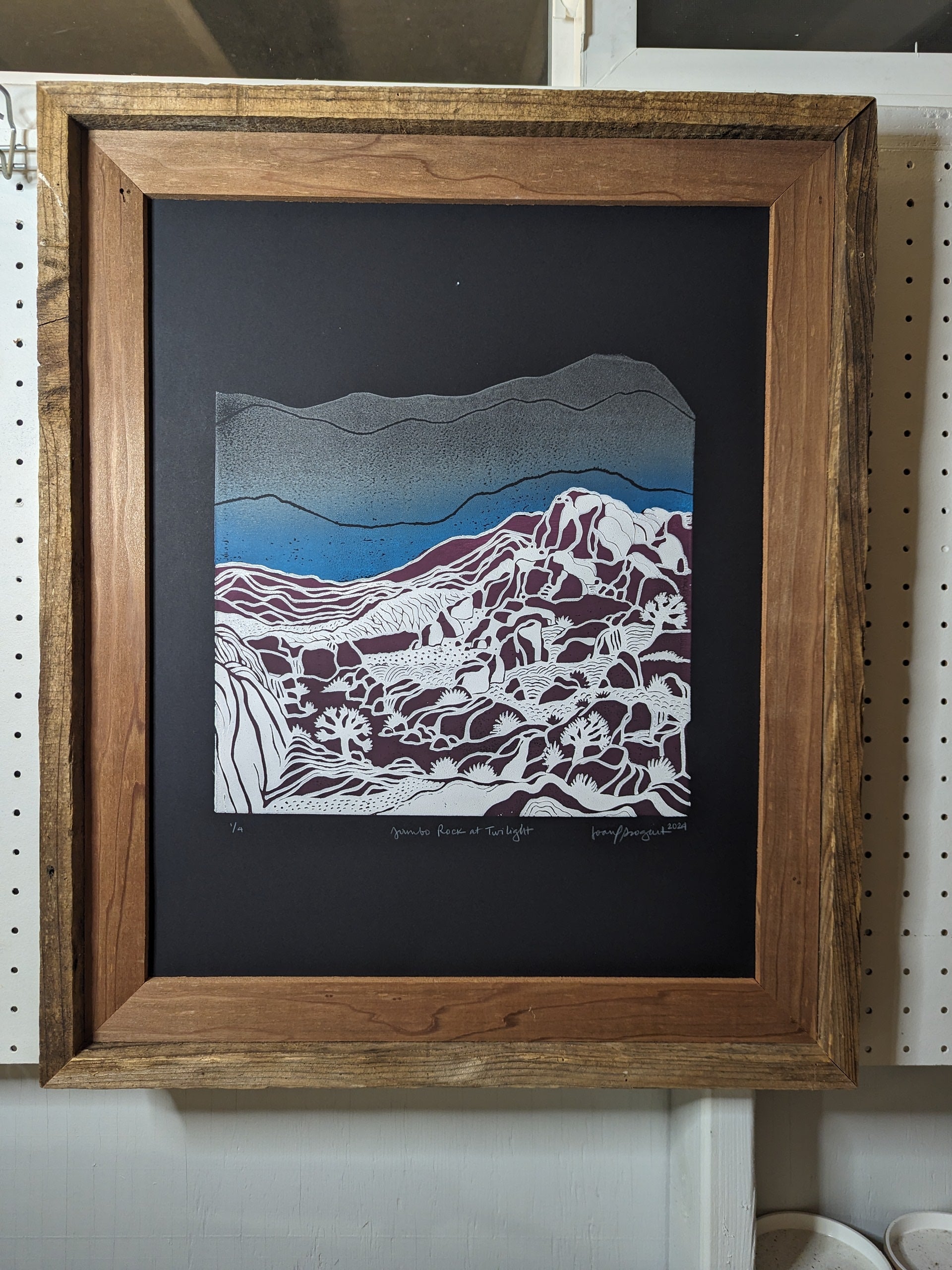 Large rock print with wood frame