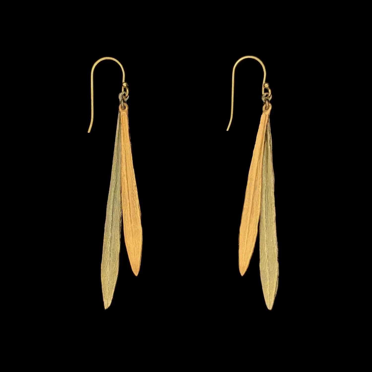 Leaf and Bud Long Wire Earrings