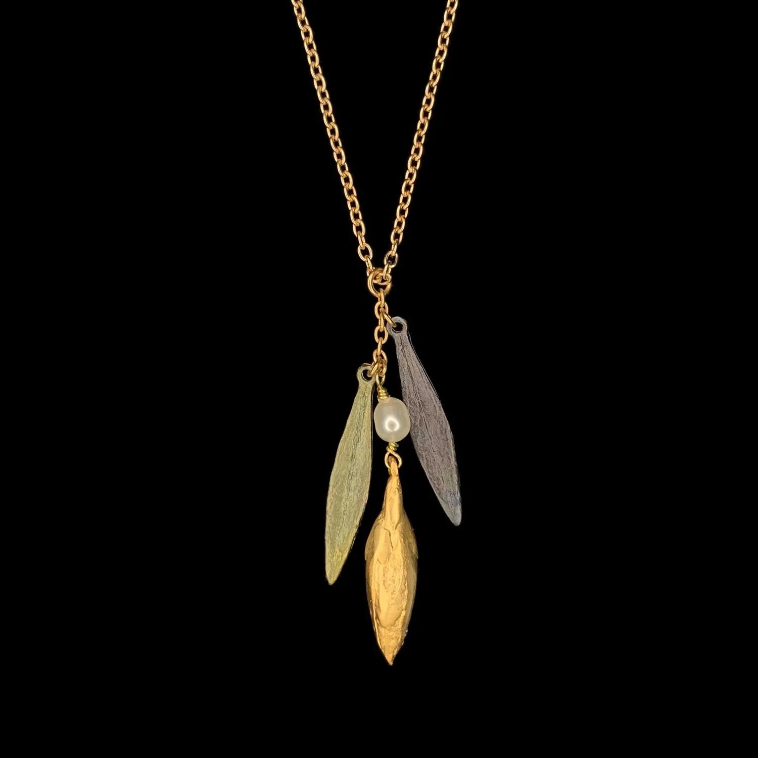 Leaf and Bud Dainty Pendant Necklace