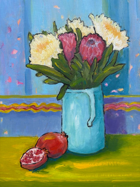 flowers in a pitcher oil painting