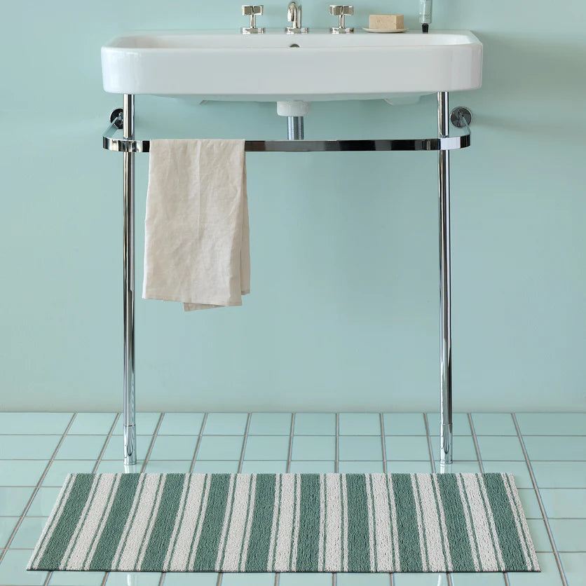 Chilewich Boardwalk Stripe Shag Runner - Seaside in a bathroom