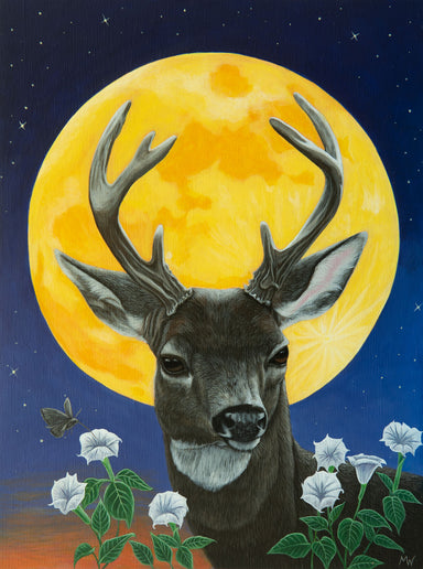 Acrylic painting titled 'El Venado' by Michelle Waters, showcasing a stunning artwork on a cradled birch panel, measuring 9” x 12”.