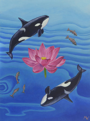 Michelle Waters | Orca Asana - Framed print showcasing a vibrant aquatic scene, 11x14 inches.