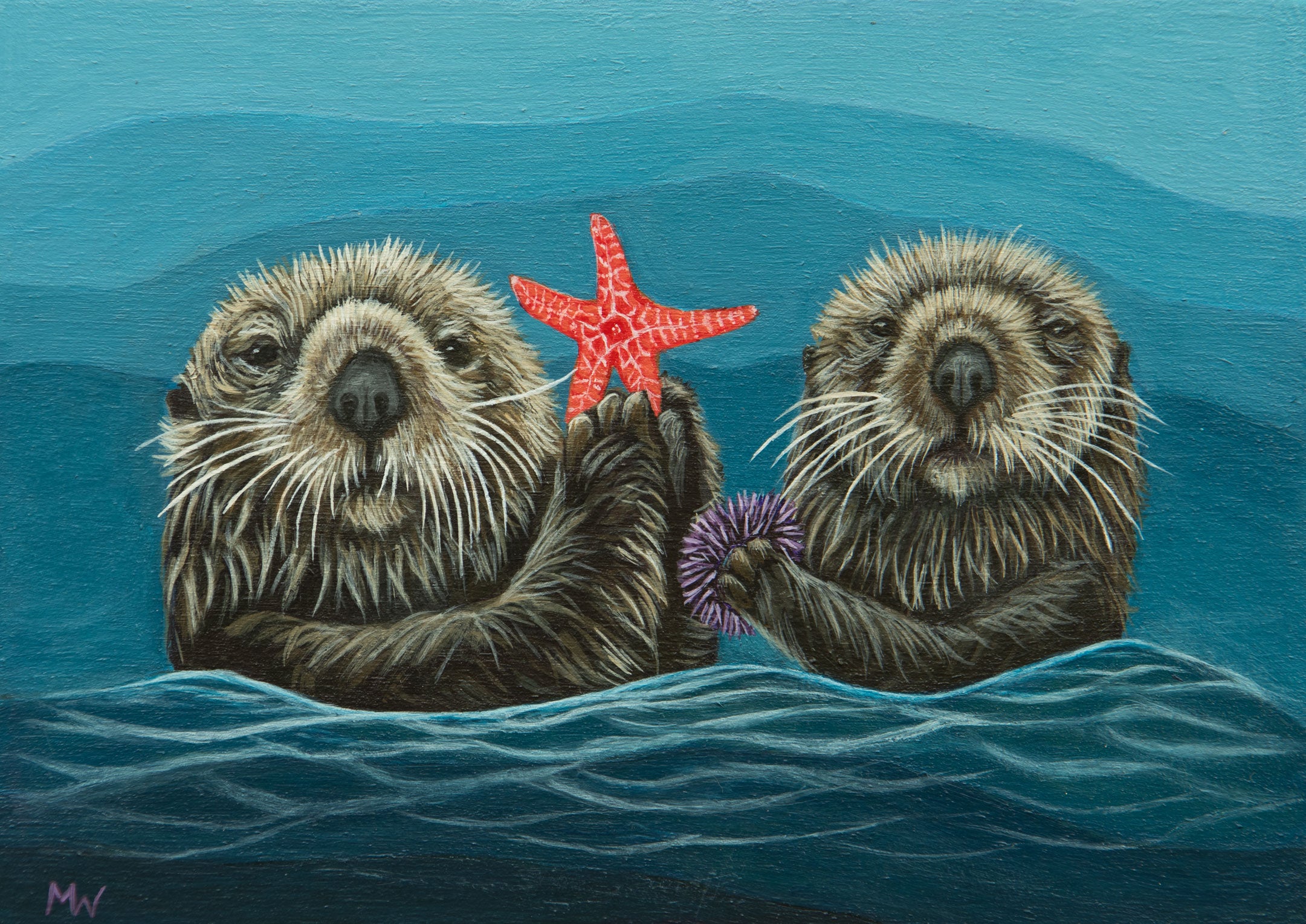 Michelle Waters | Otterly Adorable print on wood, 5x7 inch design showcasing an adorable otter.