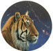 Artwork 'Year of the Tiger' by Michelle Waters, an acrylic painting on birch panel with a 10-inch diameter, showcasing vibrant colors and intricate details.