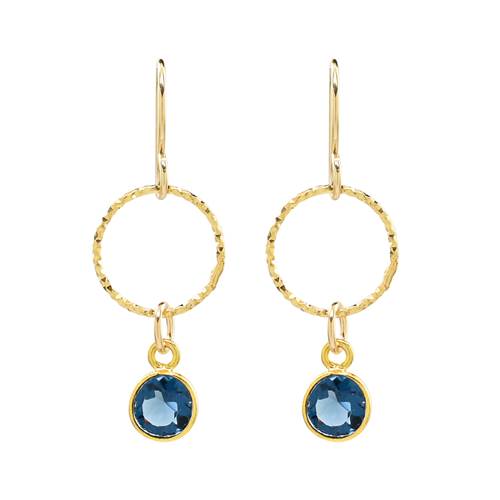 Textured Hoop Earrings with London Blue Quartz Drop