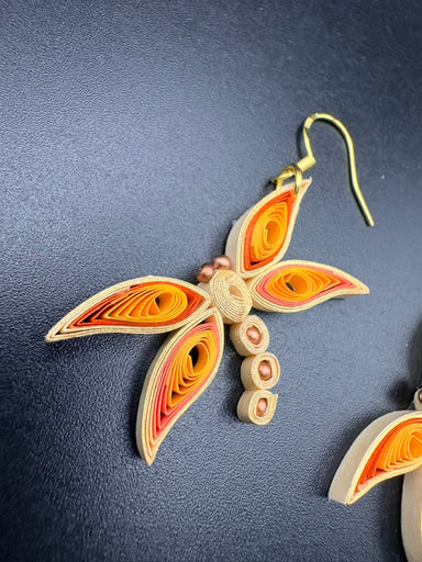 Breeze Chic | Dragonfly Earrings handcrafted from recyclable quilled paper, front view