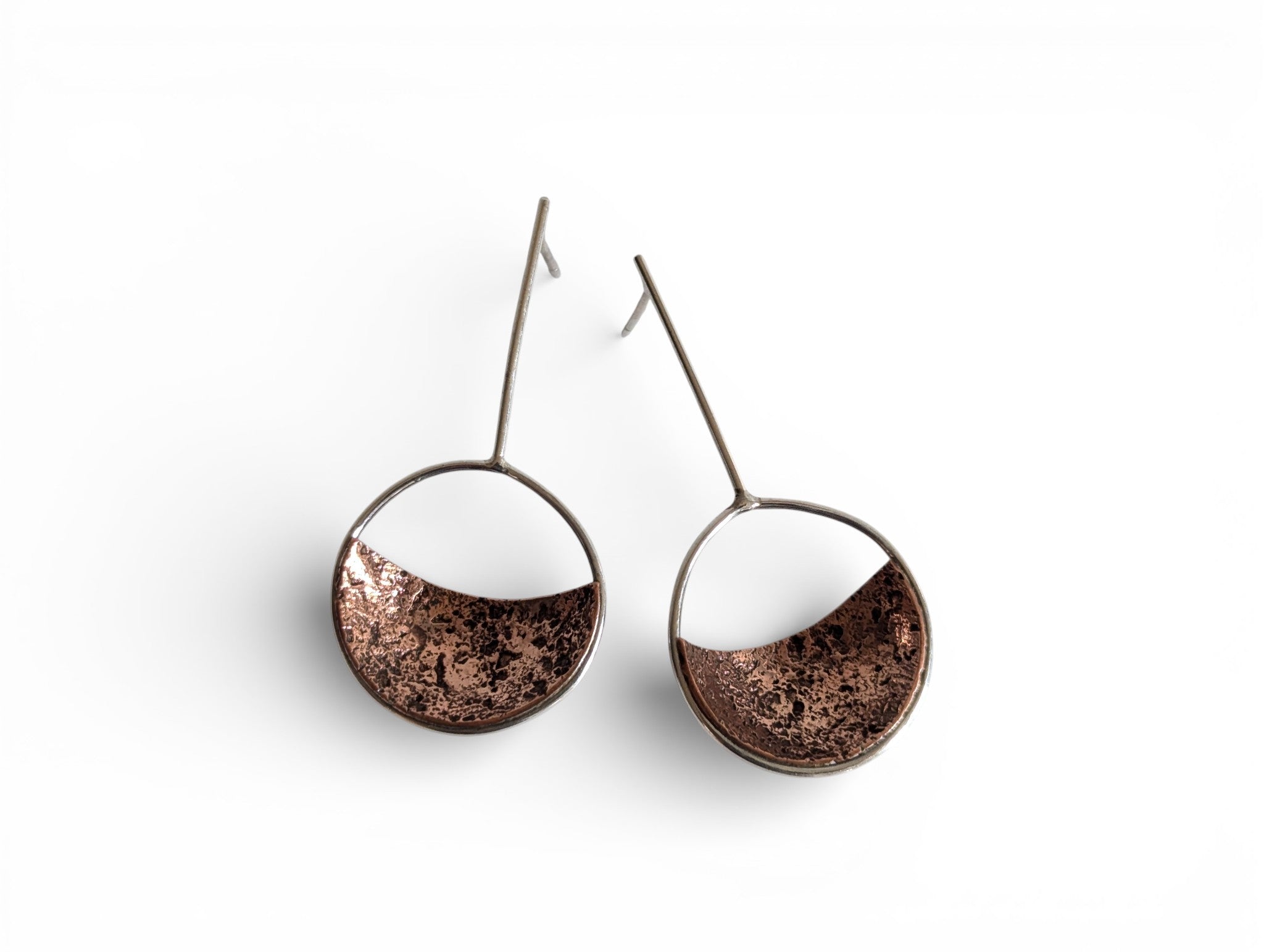 Sterling Silver Earring with Copper Half Moons