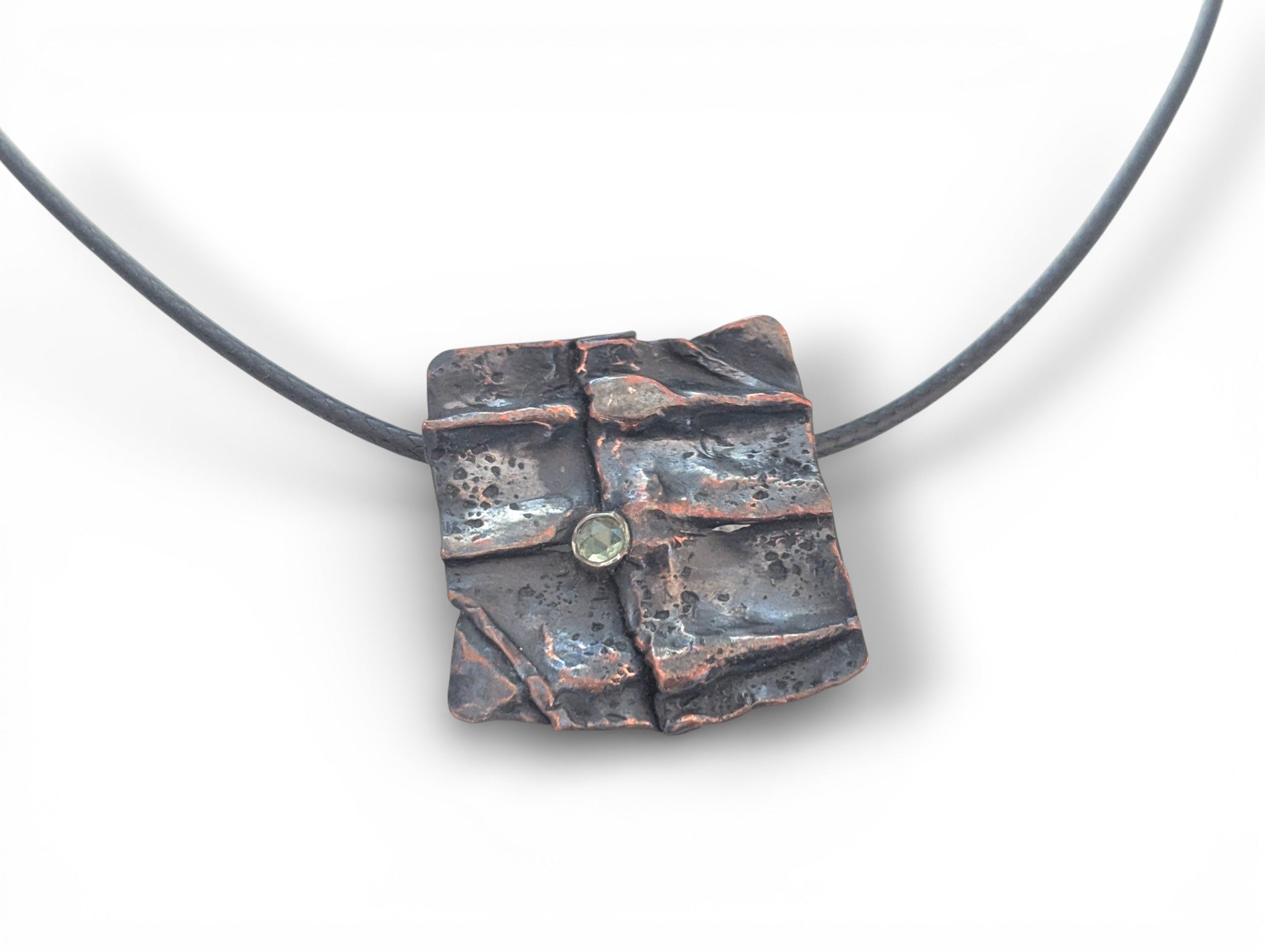 Copper Fold Formed Pendant With Peridot