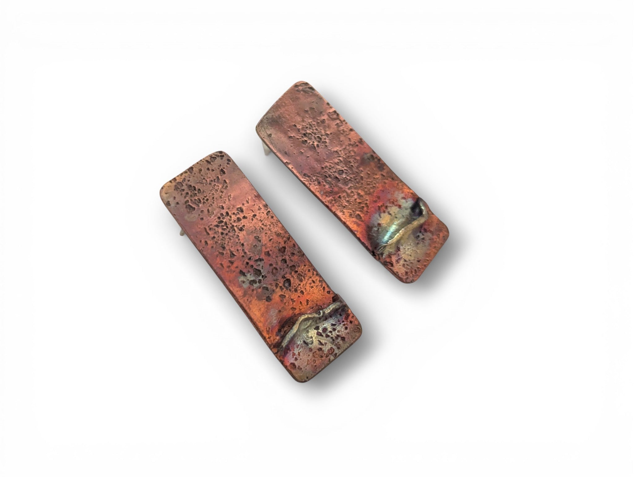 Sterling silver and Fired Copper Fold Earrings