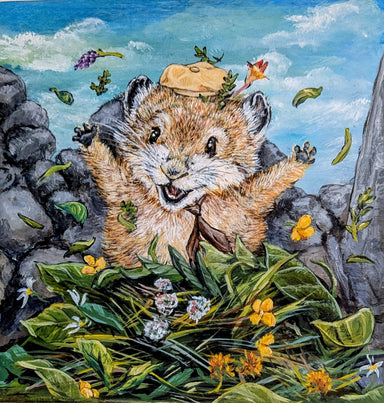 Pika-Boo | Giclee Print by Diana Hartman, featuring a charming tiny shrew in a dreamlike, slightly surreal art style.