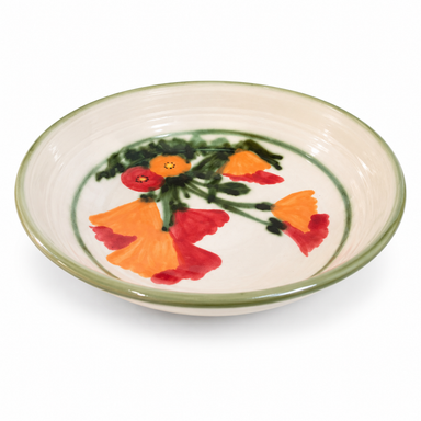 Poppy Pasta Bowls by Will Sanford, handmade ceramic with orange poppies, Santa Cruz California