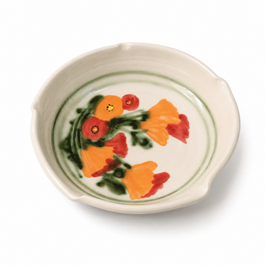 Poppy Pasta Bowls by Will Sanford, handmade ceramic with orange poppies, Santa Cruz California