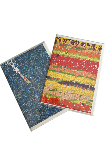 Kris Goto Card Collection featuring two colorful greeting cards with unique designs, showcasing the 'LOVE' and 'PADDLE' themes from the Natural Habitat series by Kris Goto.