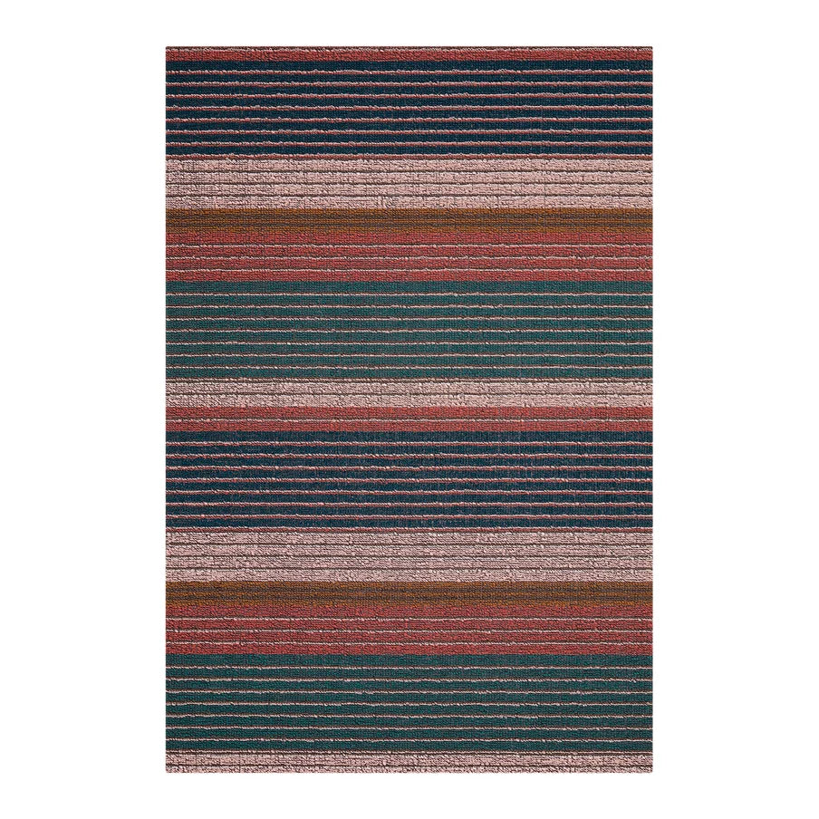 Chilewich Pleat Stripe Shag Mat in Raspberry, a striped indoor-outdoor floor mat with textured looped yarns