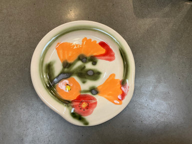 Poppy Spoon Rest - A colorful and cheerful handcrafted kitchen accessory by Will Sanford, perfect for holding your cooking spoons while adding a dash of sunny Santa Cruz charm! Who needs perfect measurements when cooking can be fun?