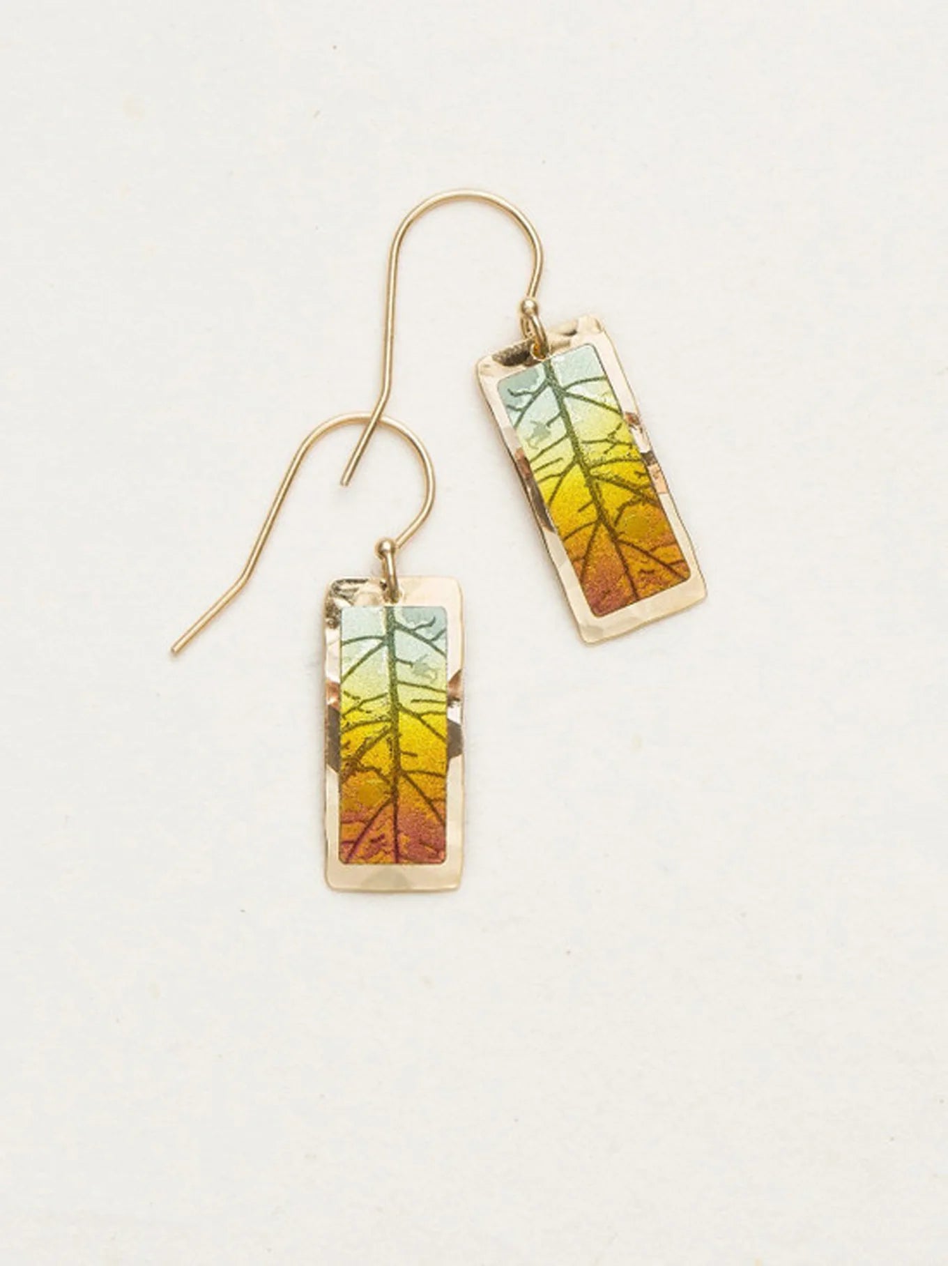 gold metal leaf imprinted drop earrings